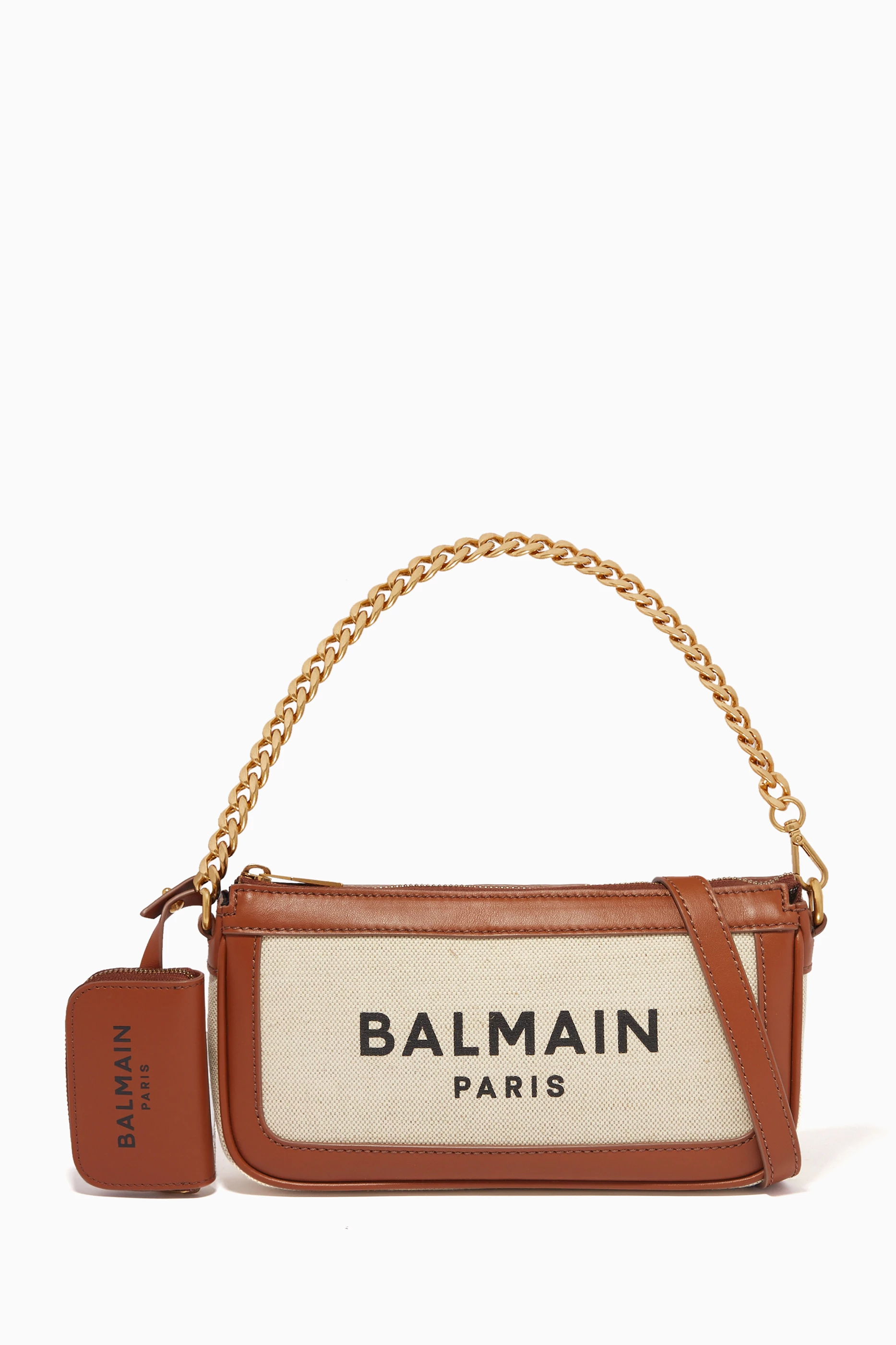 Buy Balmain Brown B-Army Clutch Bag in Canvas & Leather For Women
