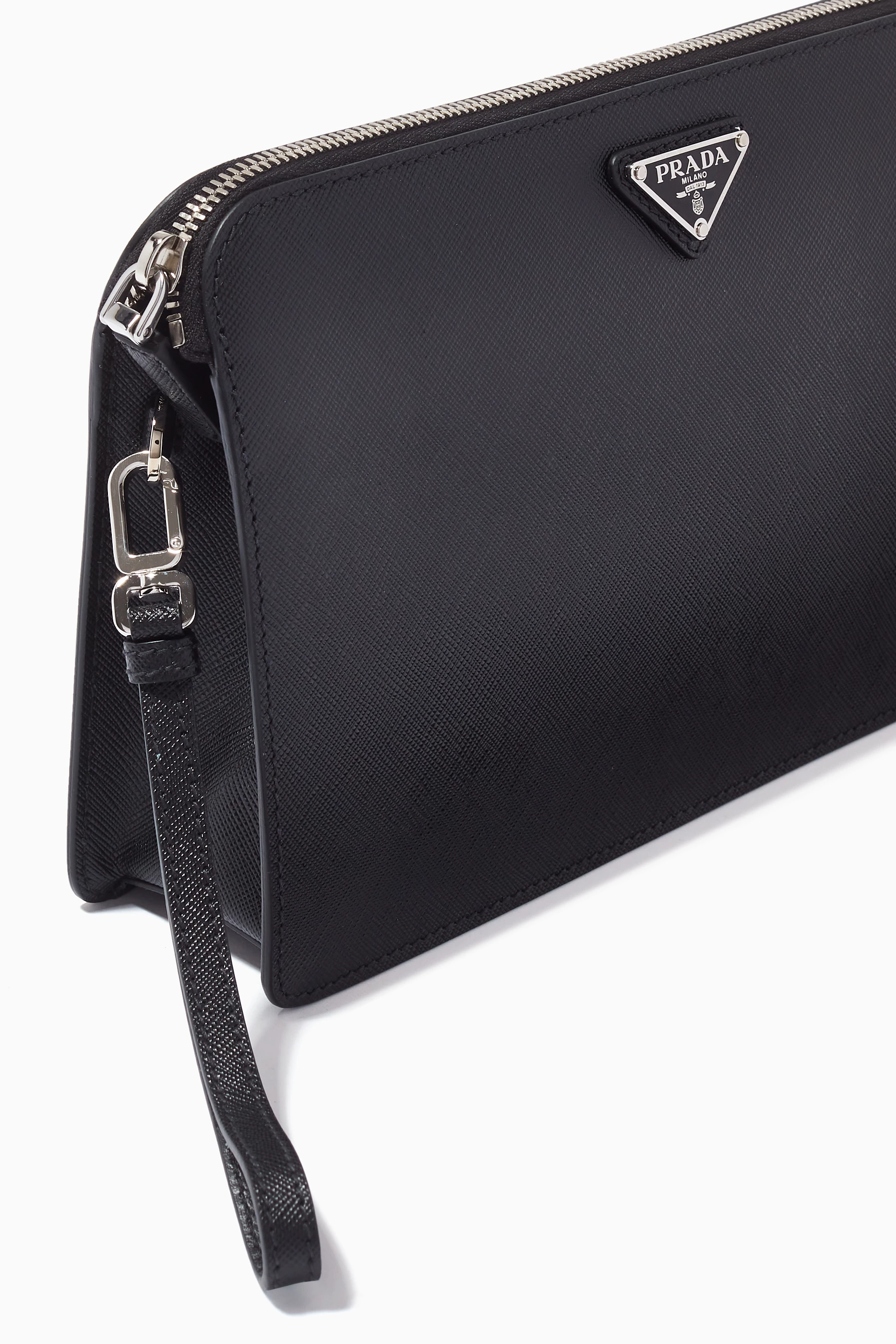 Buy Prada Black Pouch in Saffiano Leather For Men Online Ounass Saudi