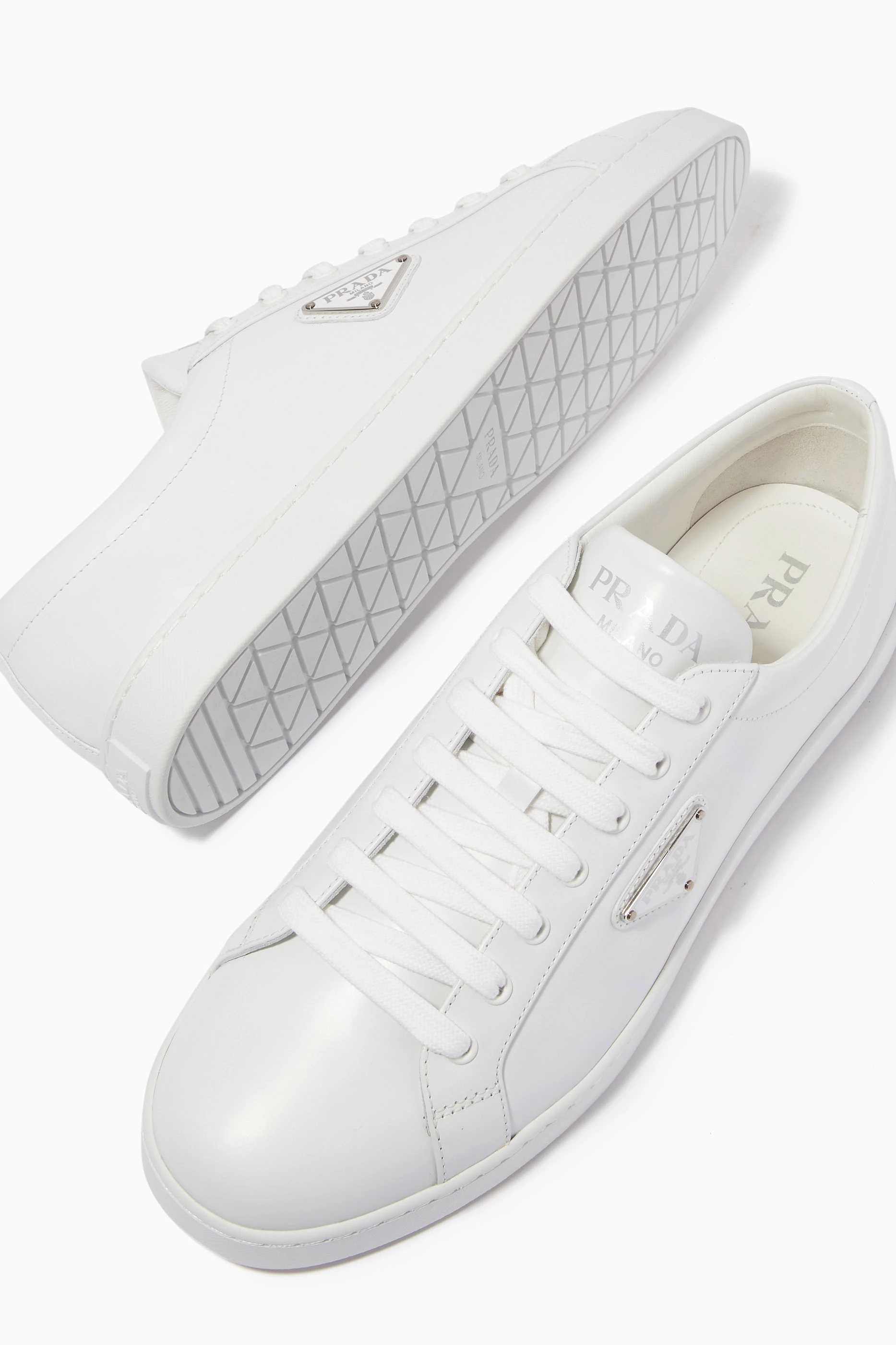 Buy Prada White Logo Sneakers in Brushed Leather For Men Online Ounass Saudi
