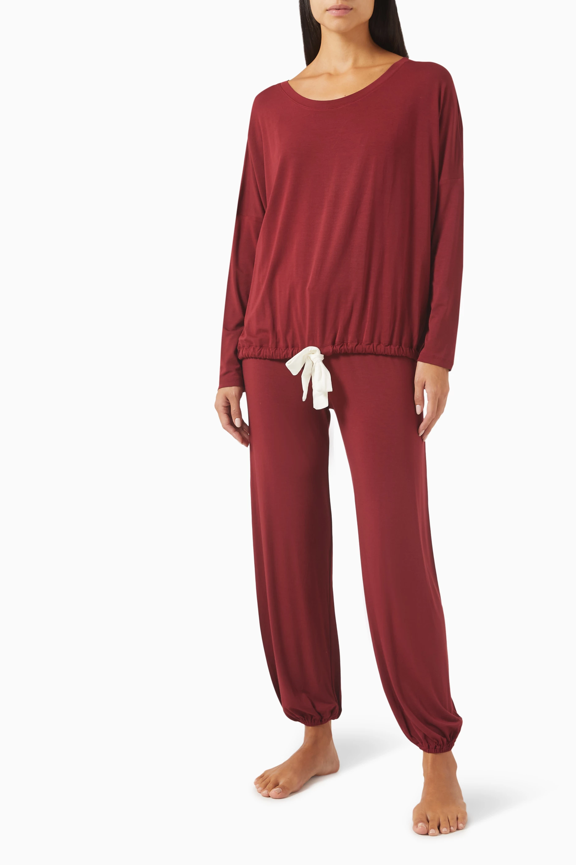 Buy Eberjey Burgundy Gisele Slouchy Pyjama Top Pants Set in Modal jersey For Women Online Ounass Saudi