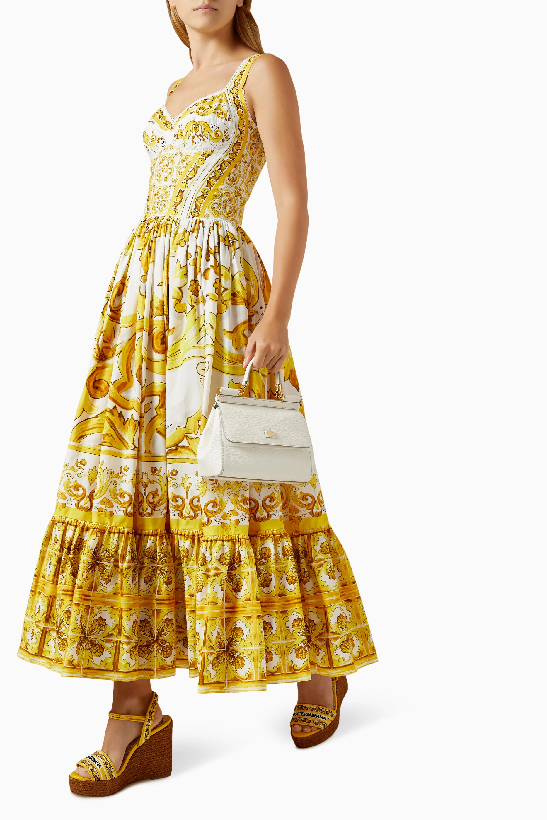Buy Dolce & Gabbana Yellow Majolica-print Bustier Maxi Dress in
