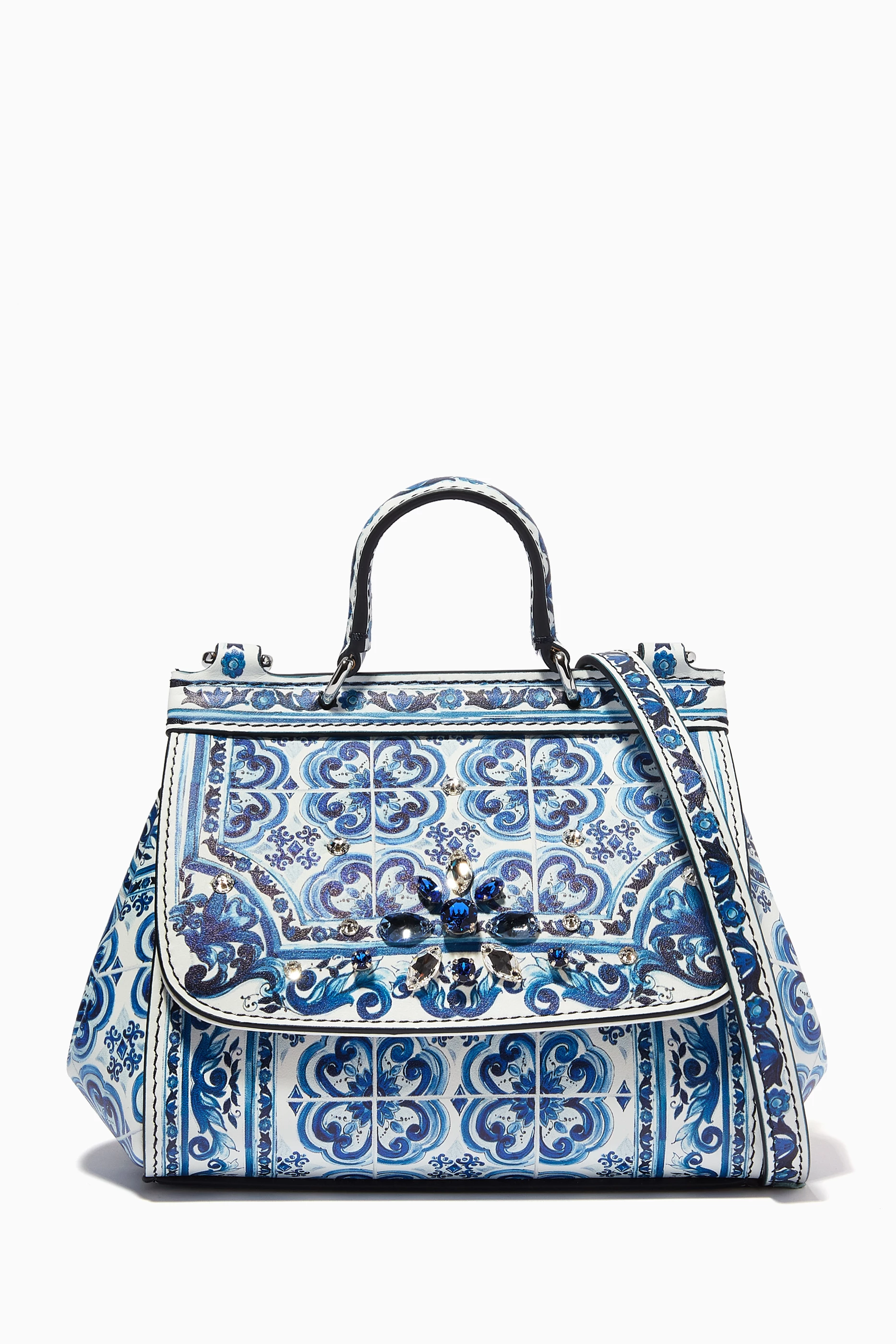Buy Dolce Gabbana Blue Majolica Print Mini Sicily Bag in Leather For Girls Online Ounass Saudi