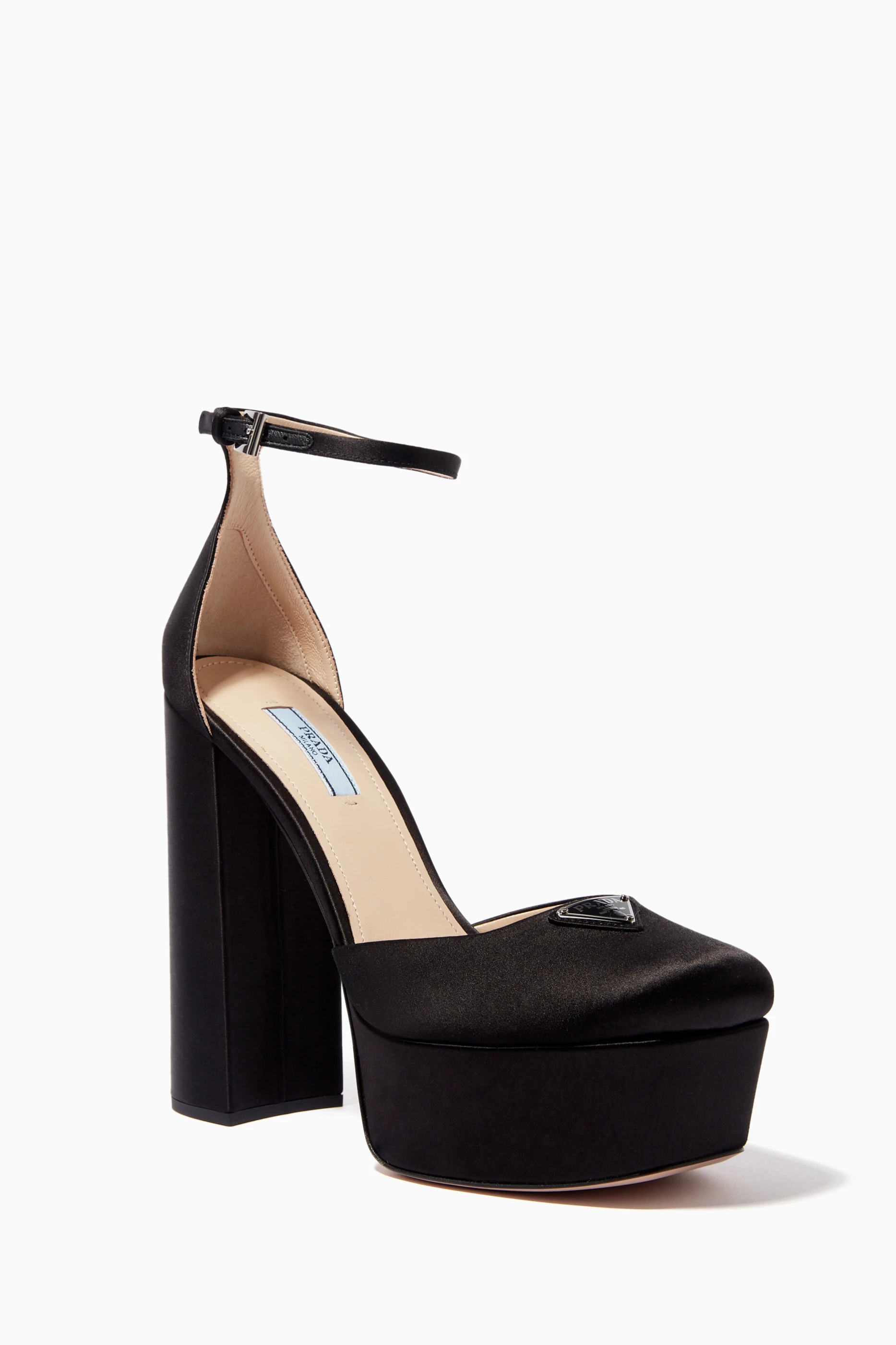 Buy Prada Black Plateau Platform Pumps in Satin For Women