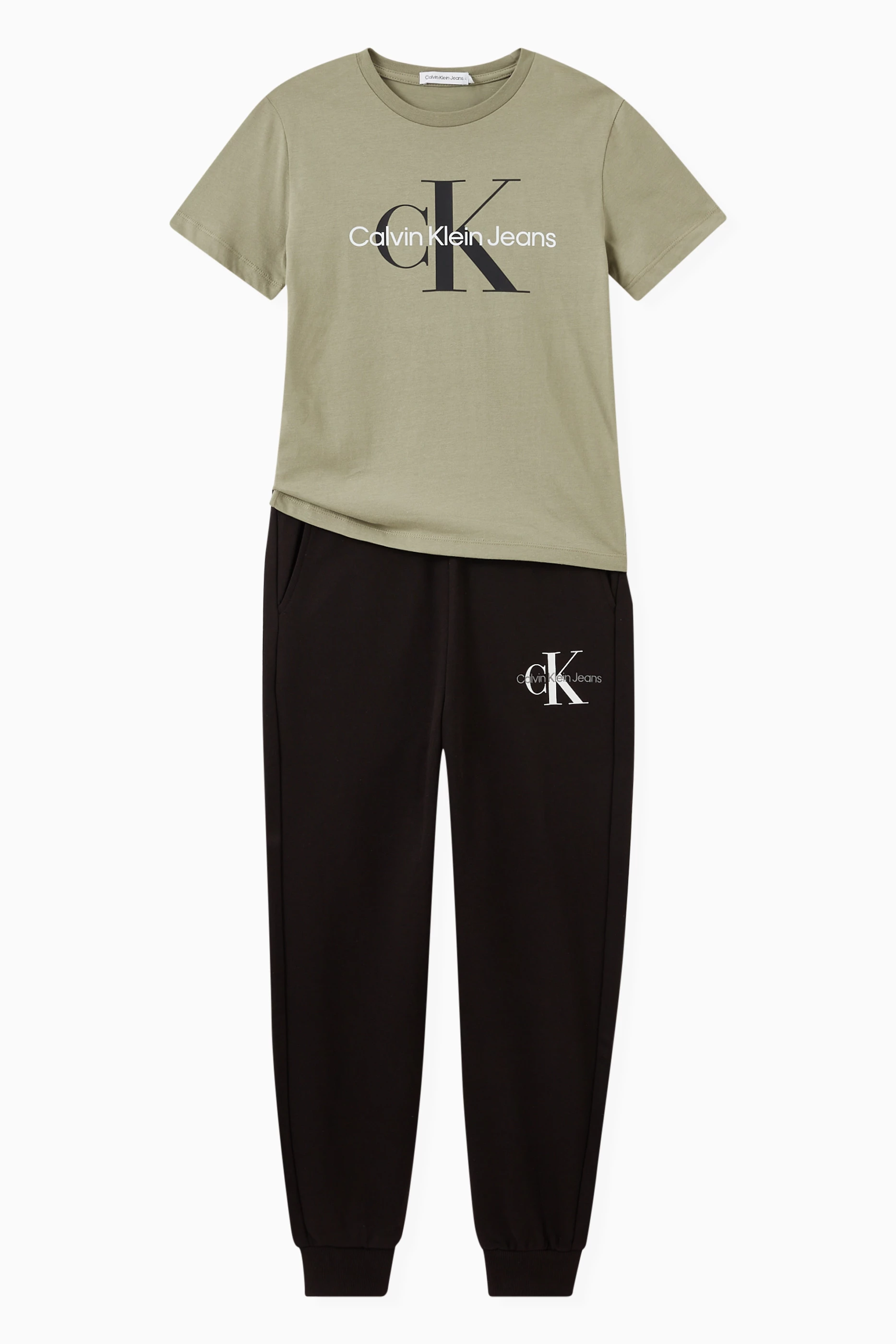 Buy Calvin Klein Black Monogram Logo Sweatpants in Cotton For Girls Online Ounass Saudi