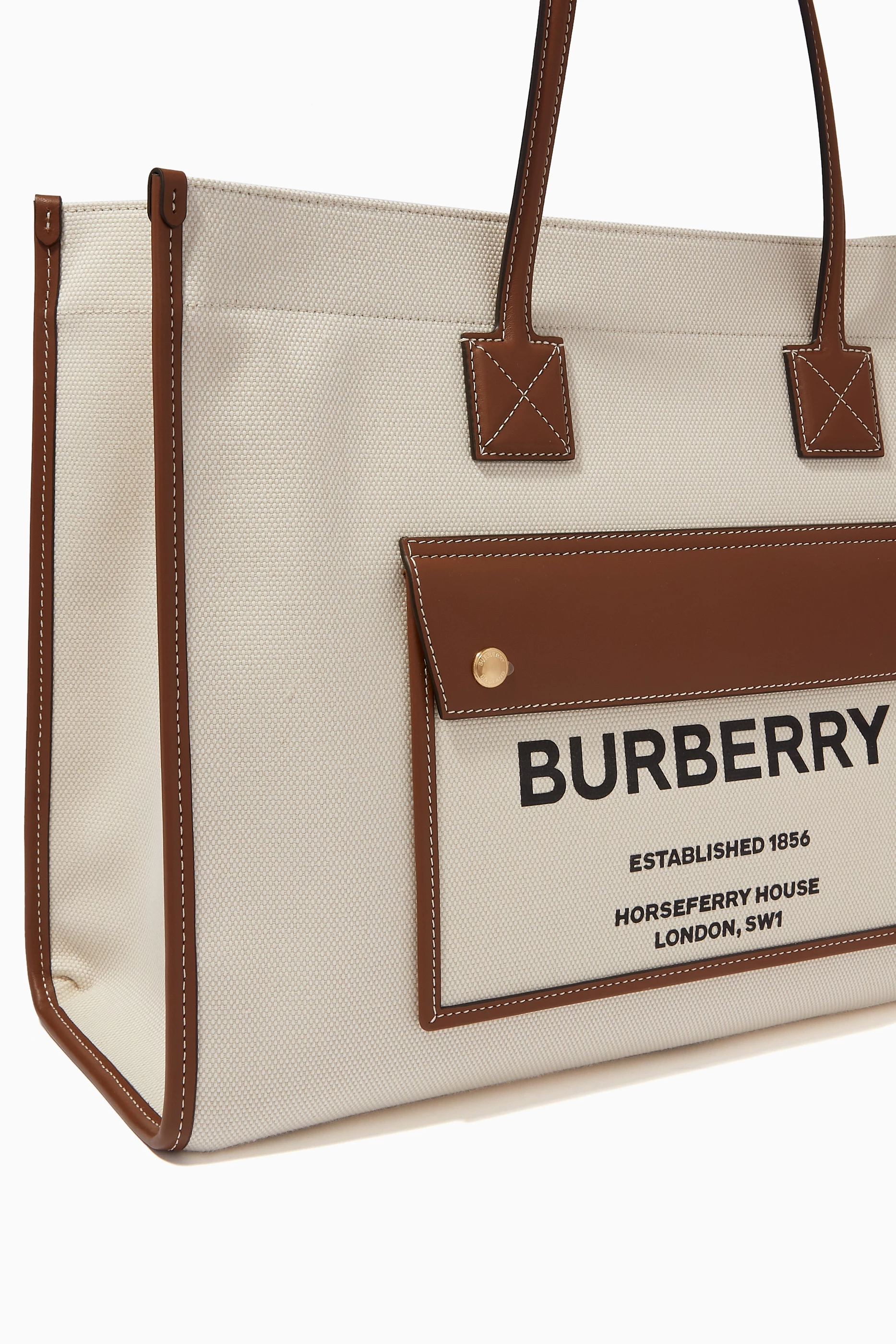 Buy Burberry Brown Freya Medium Tote Bag in Canvas Leather For Women Online Ounass Saudi