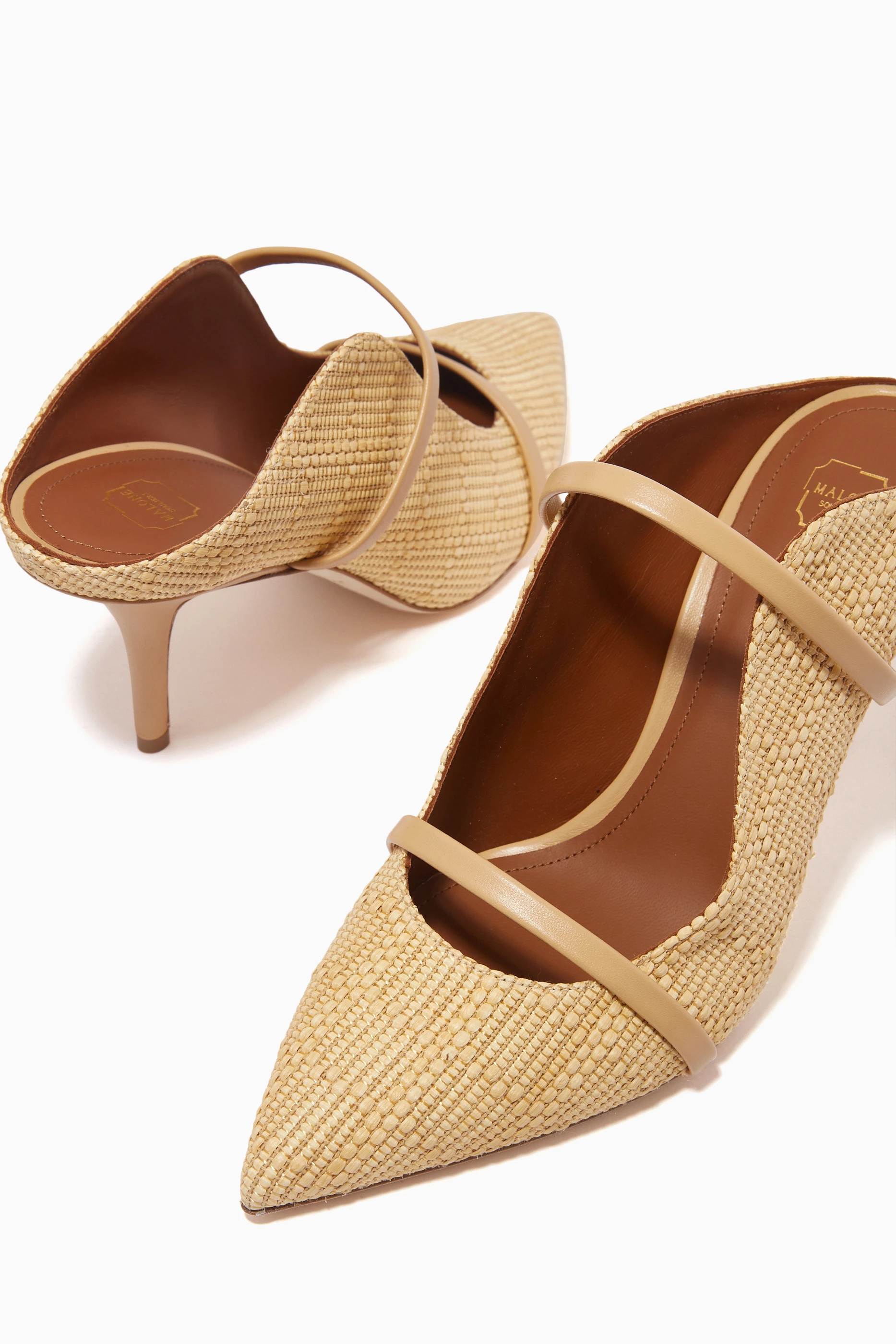 Buy Malone Souliers Neutral Maureen 70mm Mule Heels in Raffia For Women Online Ounass Saudi