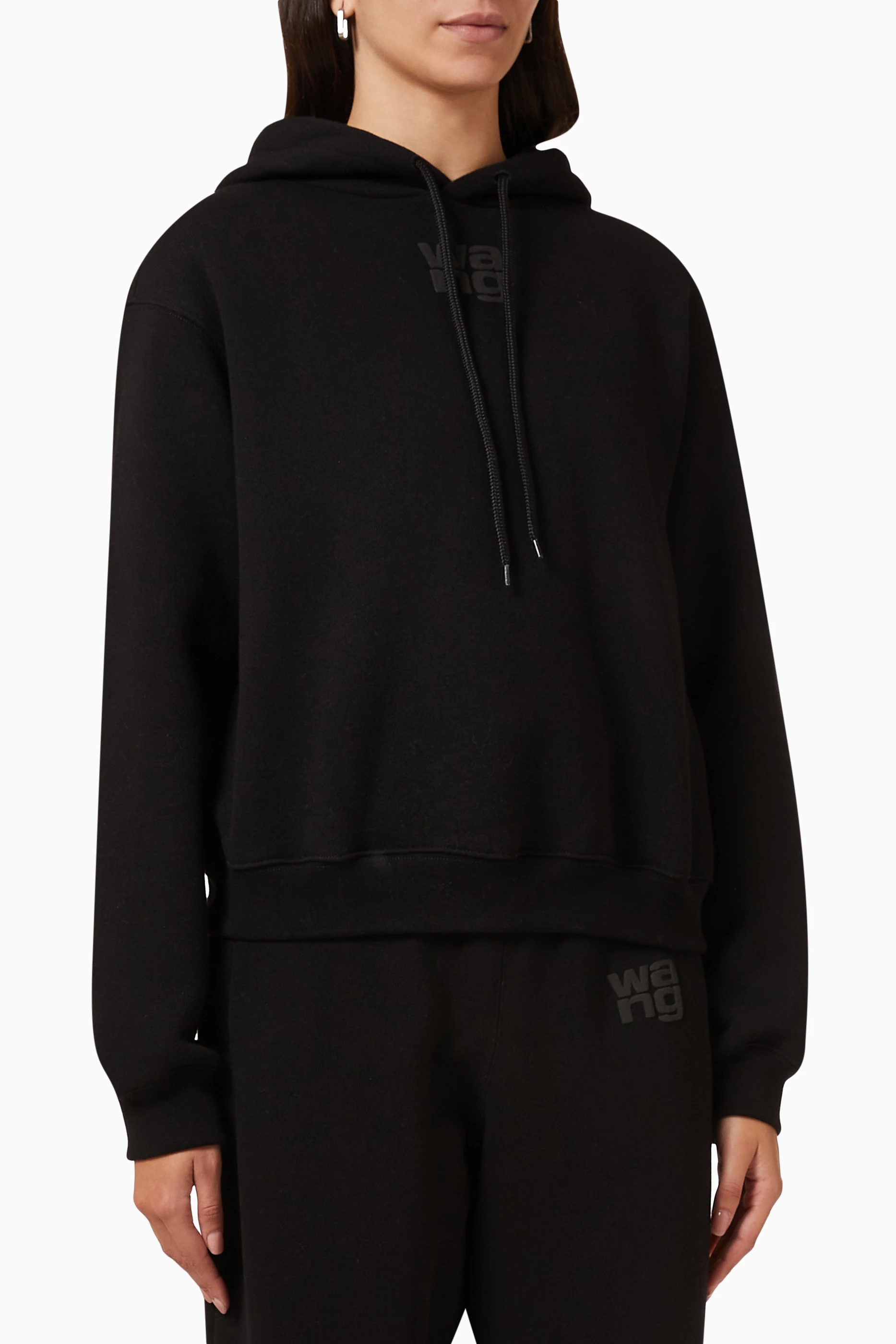 Buy Alexander Wang.t Black Puff Logo Hoodie in Cotton Terry For Women Online Ounass Saudi