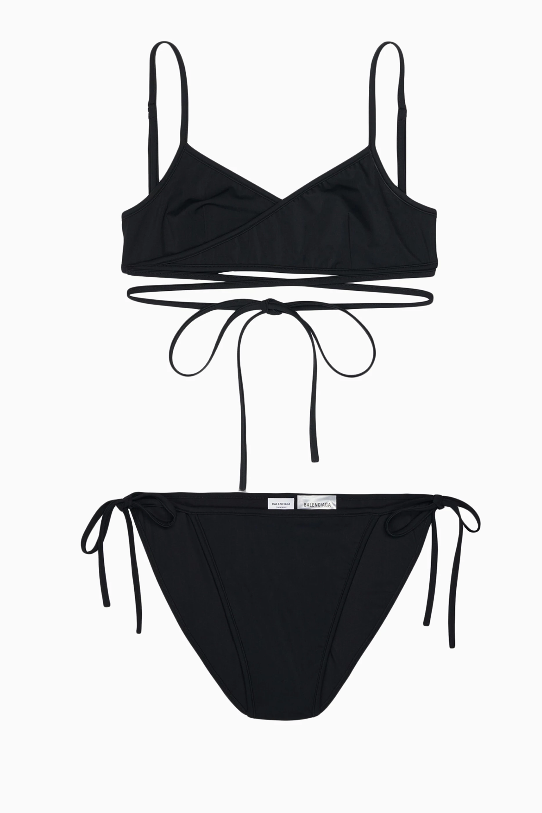 Buy Balenciaga Black Wrap Tie Bikini Set in Matte Spandex