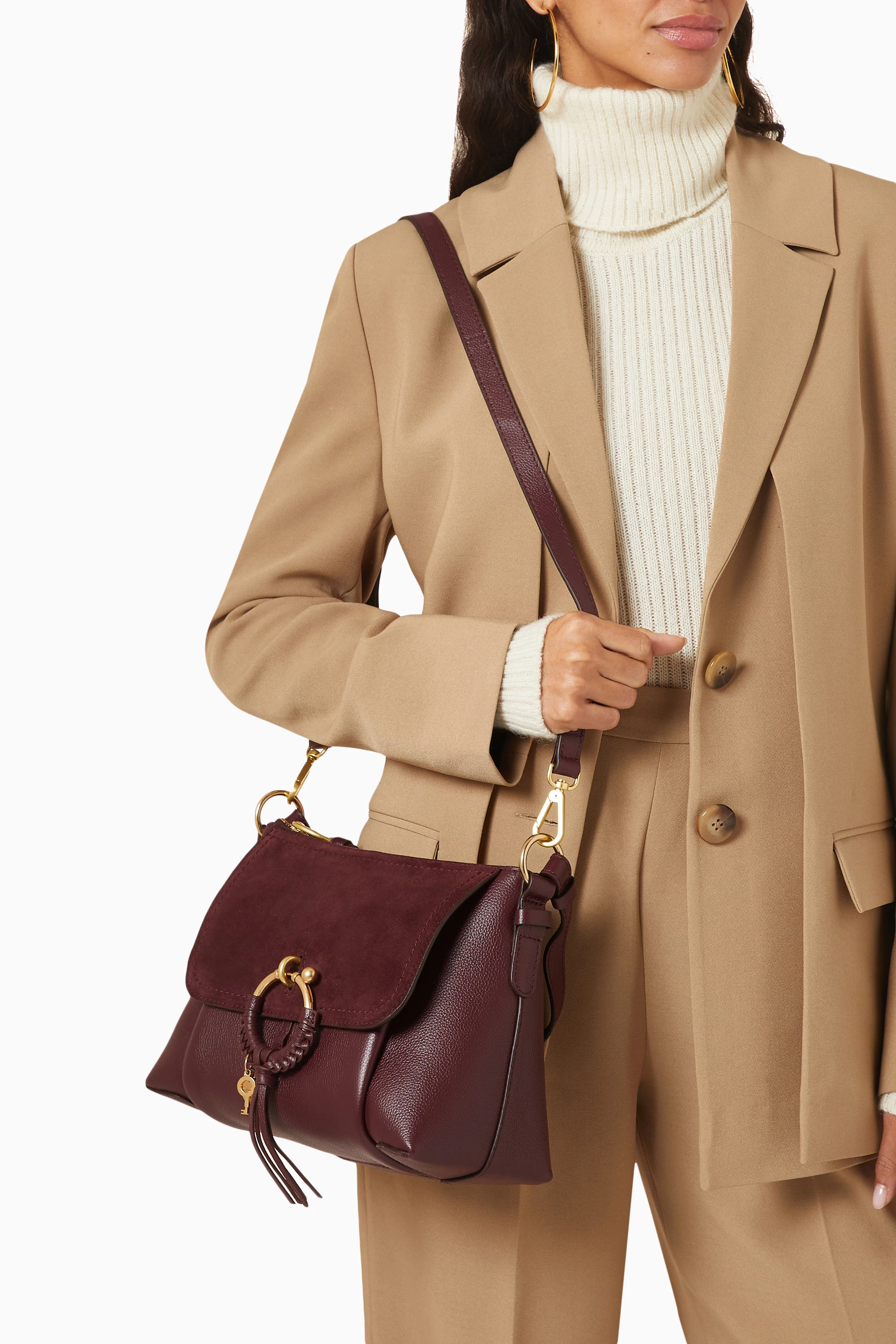 Buy See By Chloe Burgundy Joan Small Crossbody Bag in Suede Grained Leather For Women Online Ounass Saudi