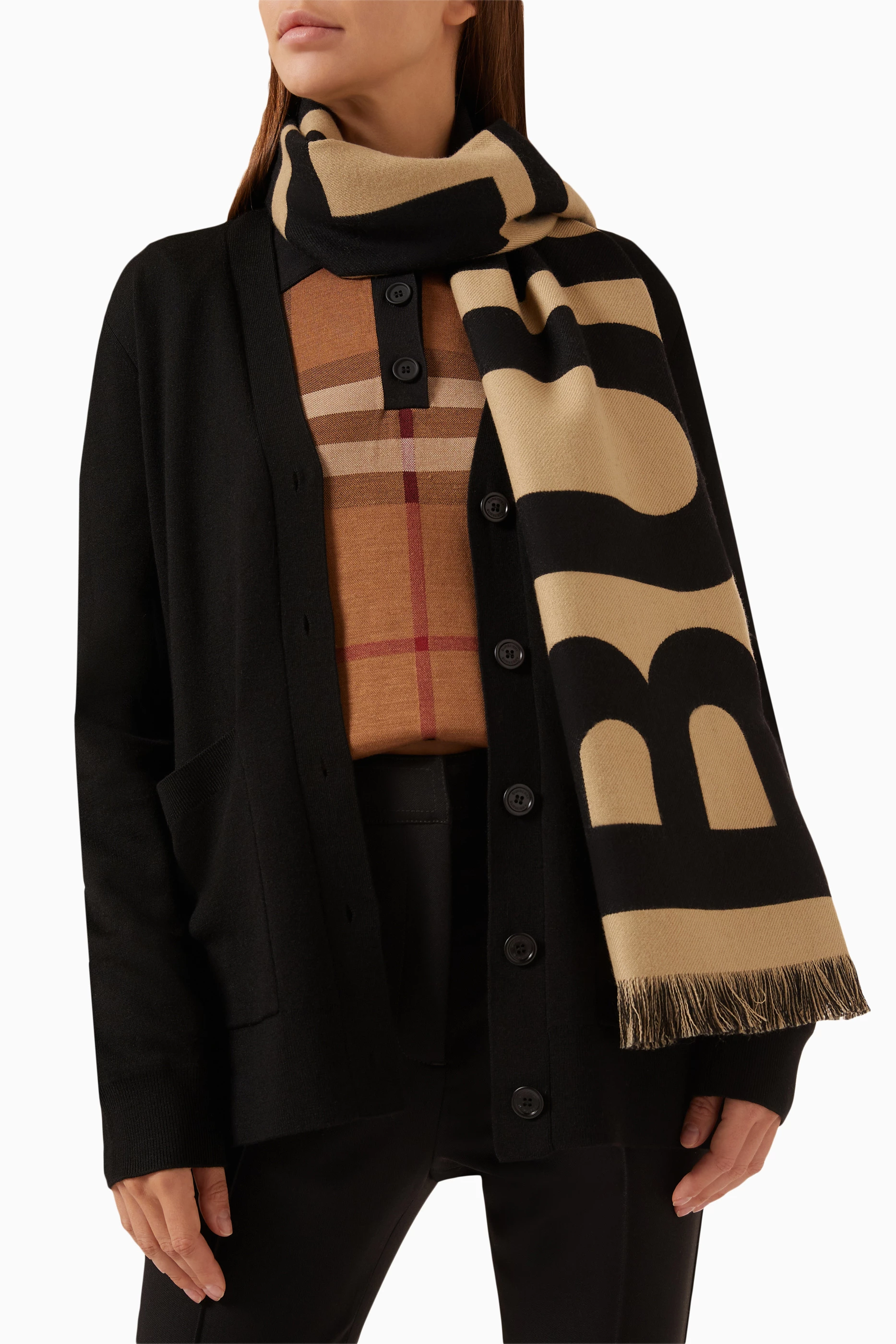 Buy Burberry Neutral Logo Scarf in Wool For Women Online