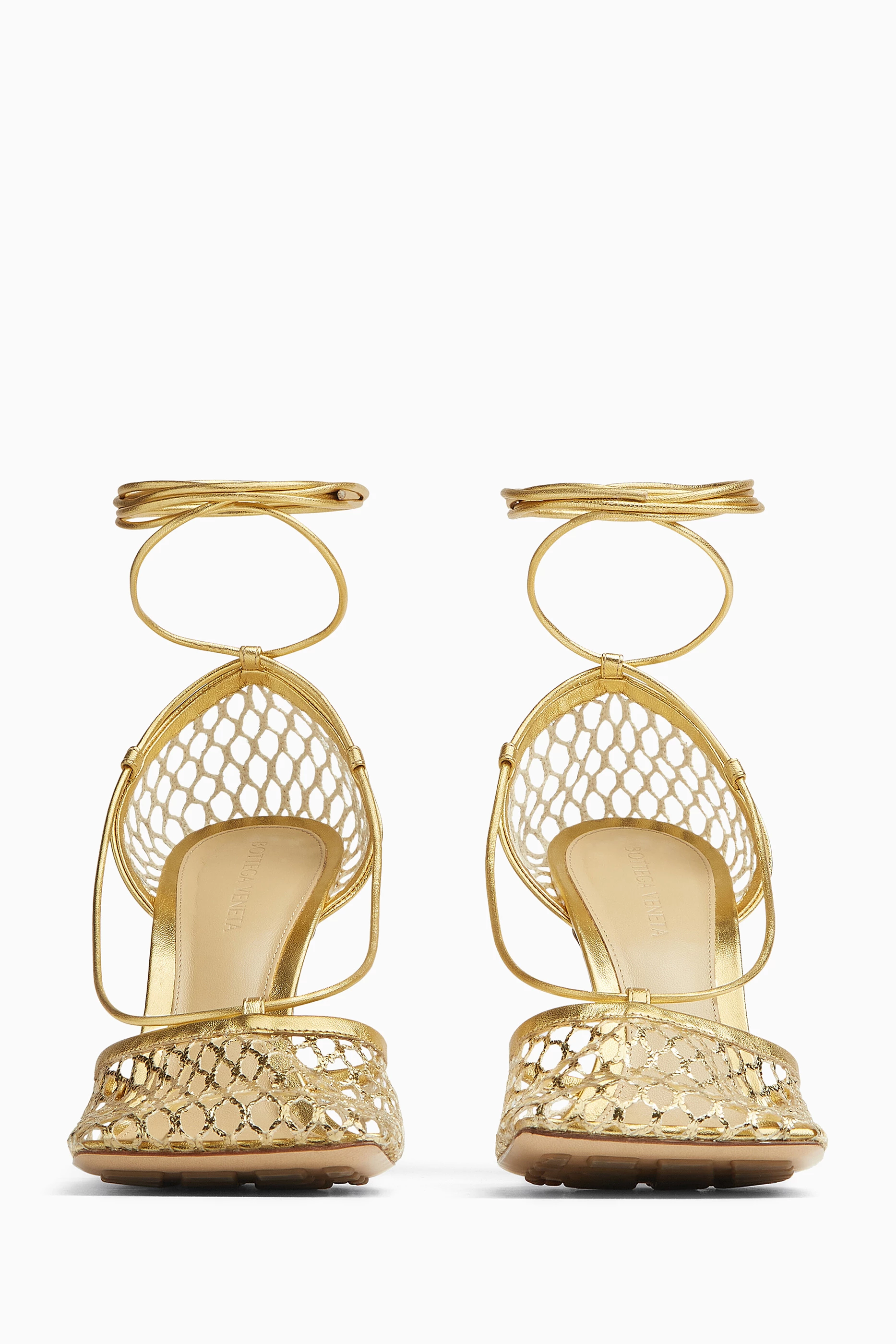 Buy Bottega Veneta Gold Stretch Sandals in Leather Mesh For Women Online Ounass Saudi