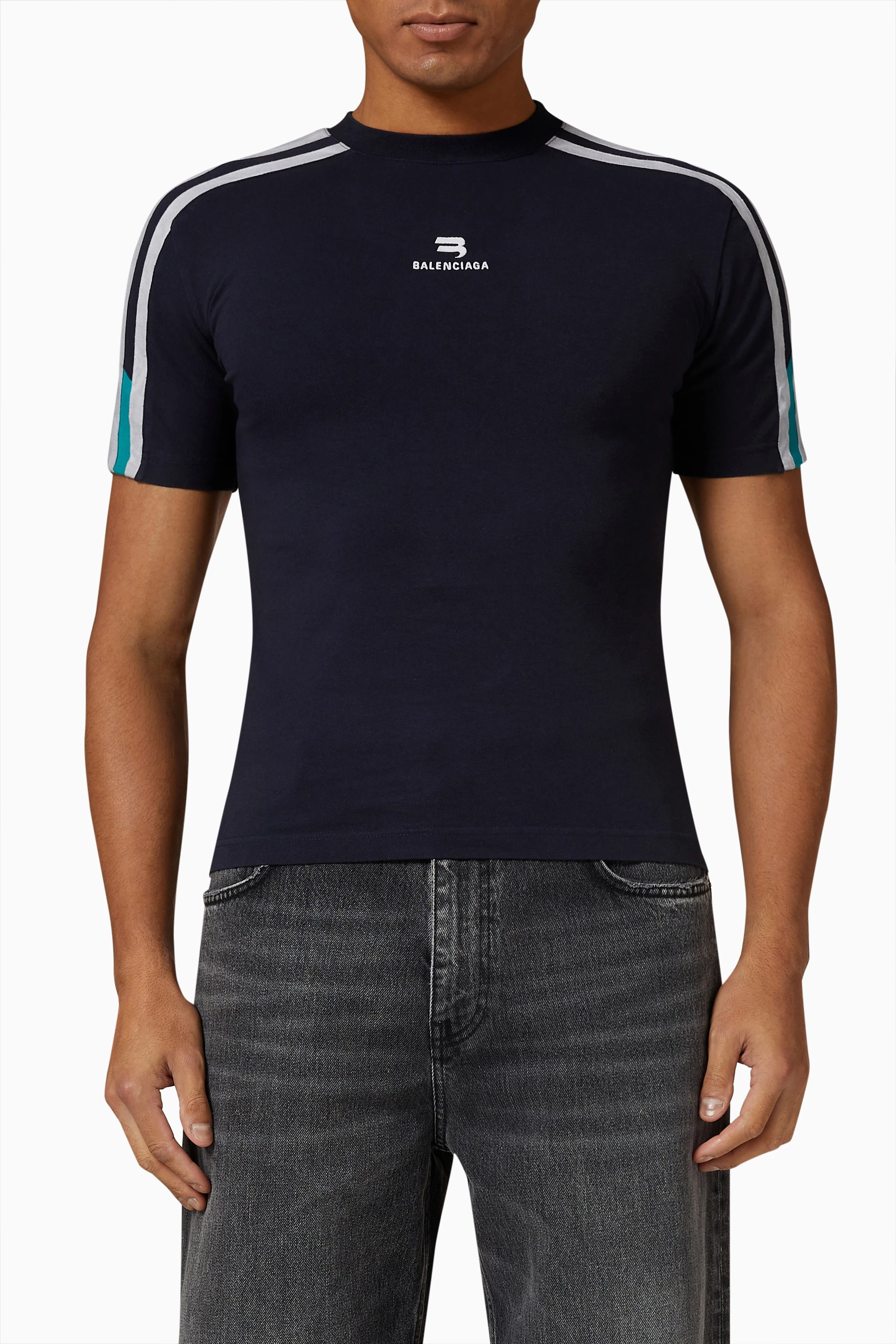 Buy Balenciaga Blue Sporty B Shrunk T-shirt in Peeling Stretch