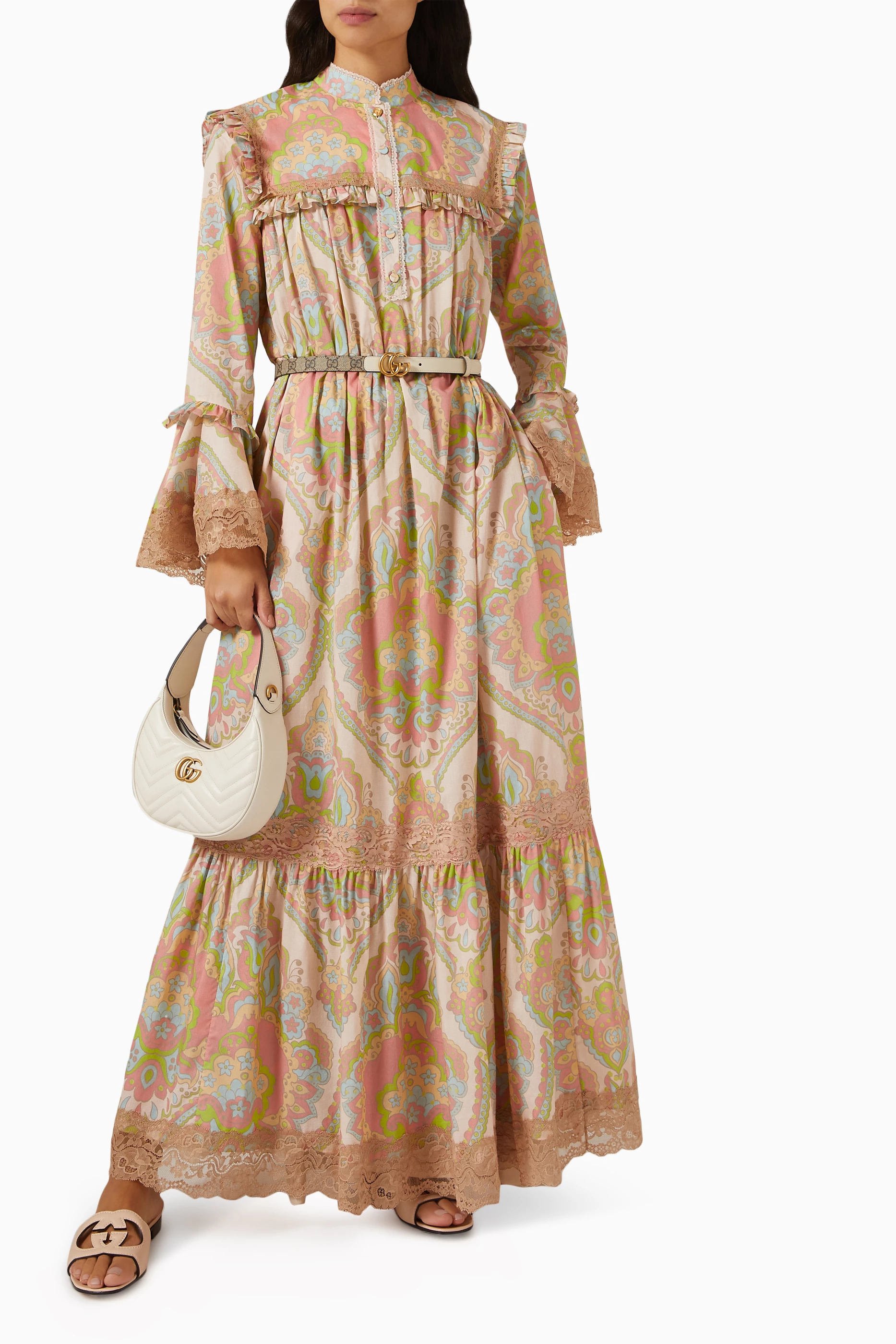 Buy Gucci Pink Floral Print Maxi Dress in Cotton Muslin For Women Online Ounass Saudi