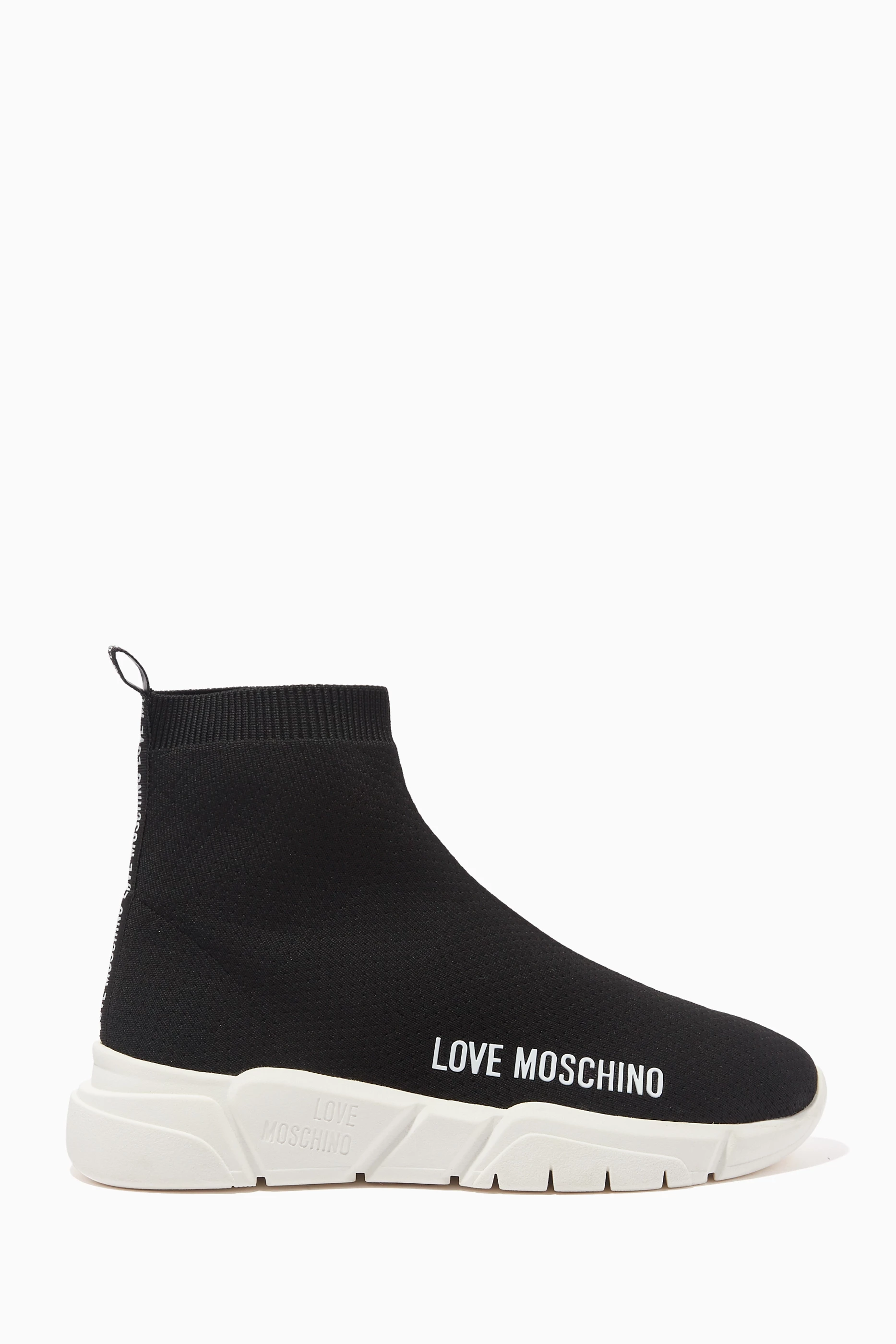 Buy Love Moschino Black Logo High top Sock Sneakers in Technical Knit For Women Online Ounass Saudi