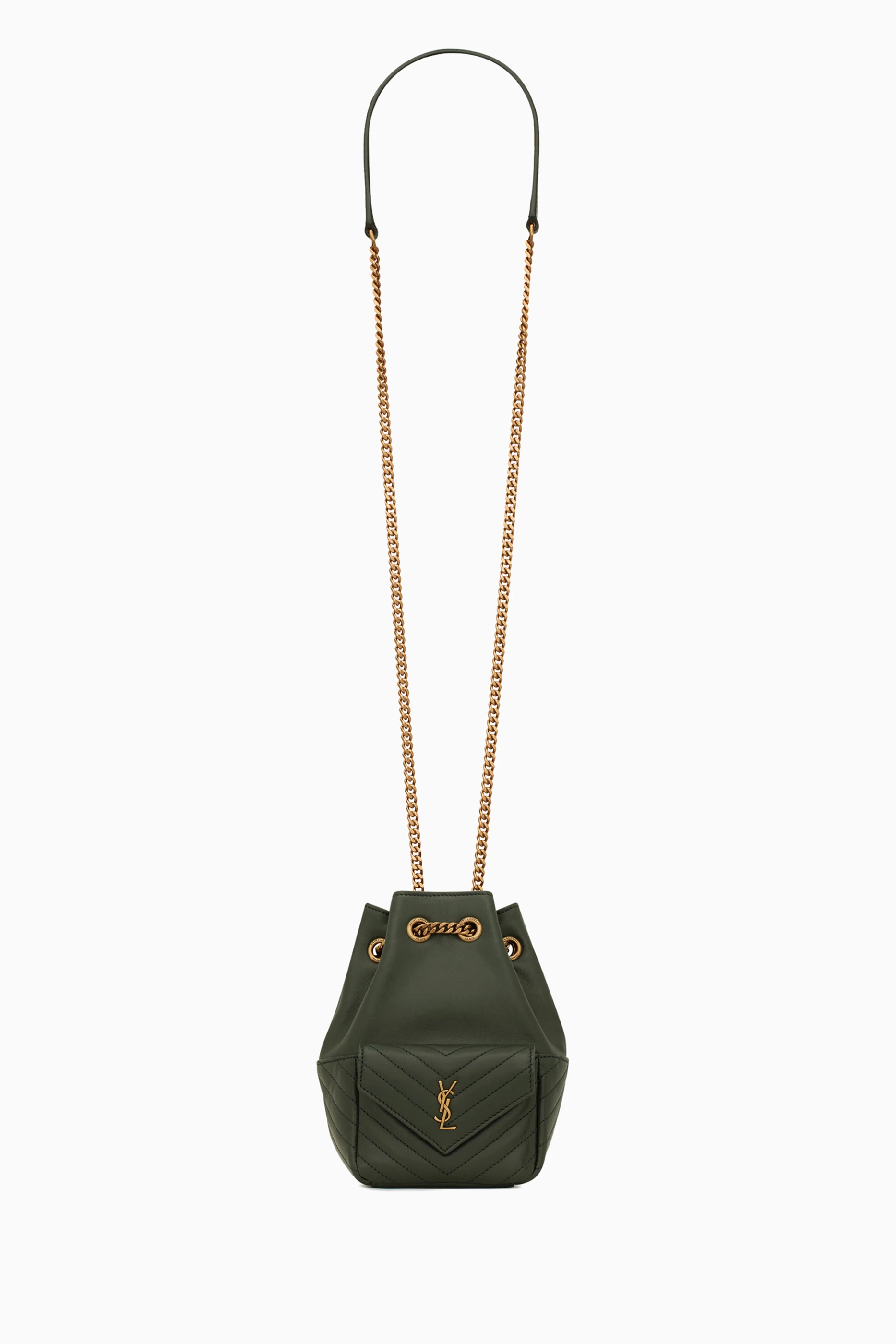 Buy SAINT LAURENT Green Joe Mini Quilted Bucket Bag in
