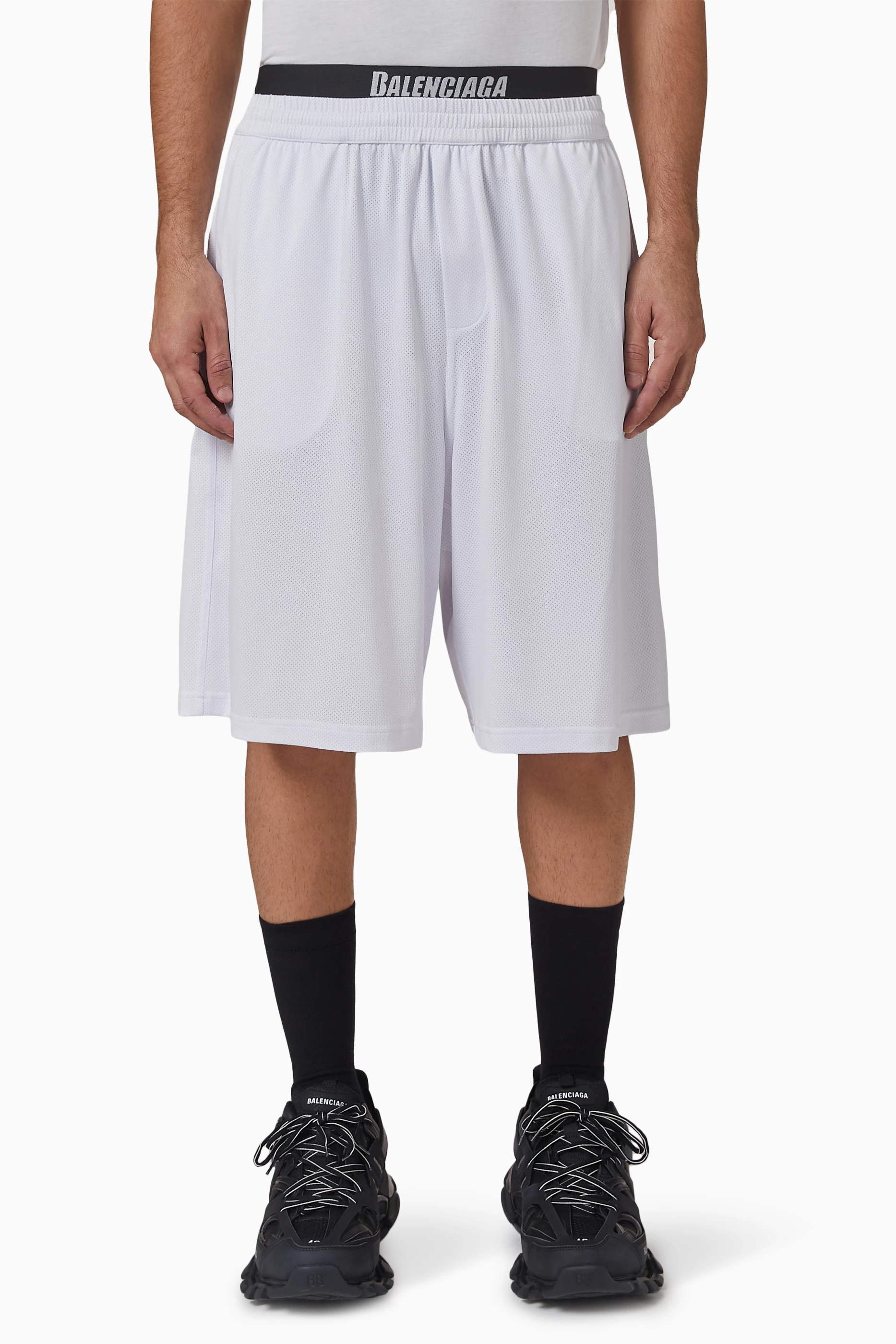 Buy Balenciaga White Swim Shorts in Technical Mesh For Men