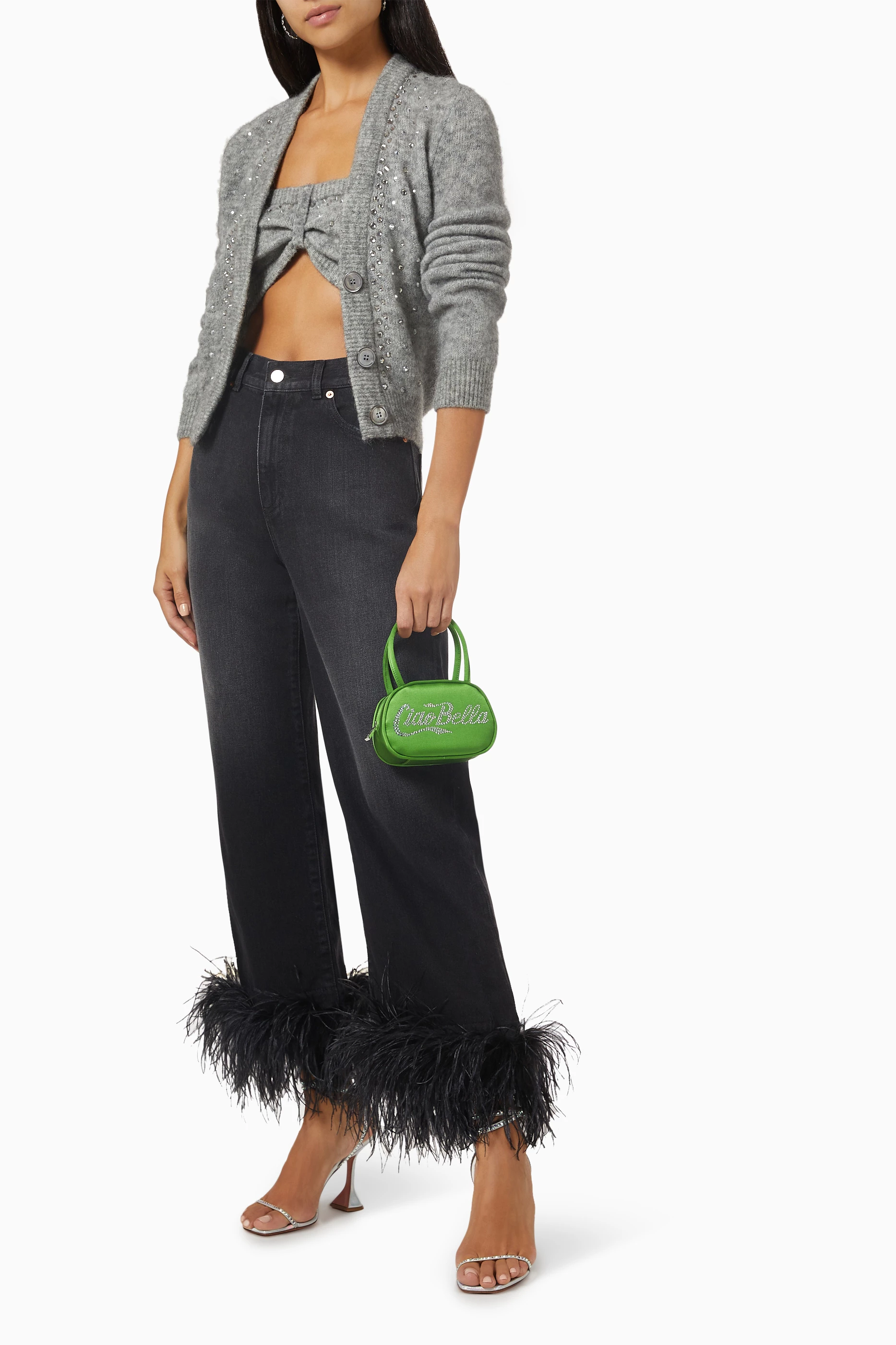 Buy Amina Muaddi Green Super Amini Ciao Bella Top-handle Bag