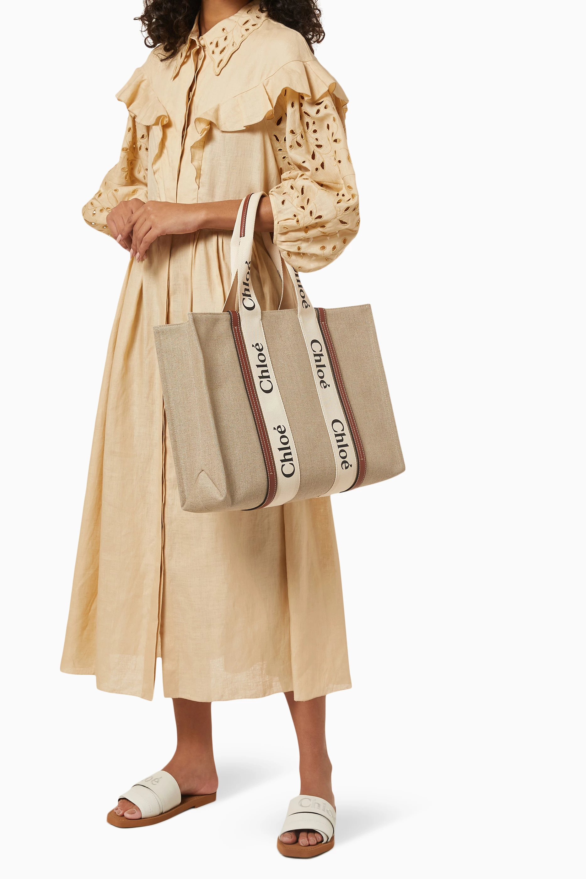 Large Woody Tote ChloÃ© Woody Shopper Woody Canvas Bags Large