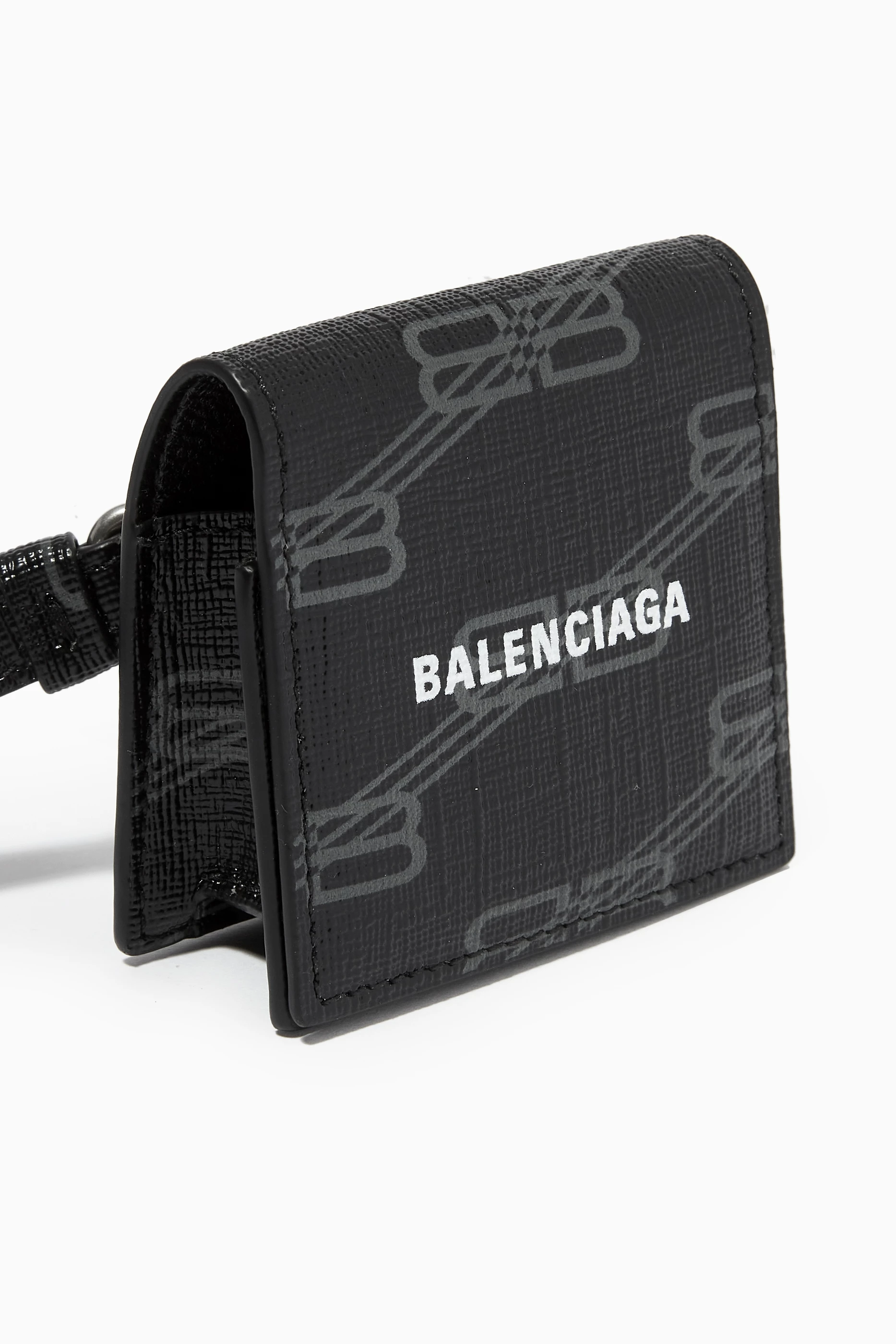 Buy Balenciaga Black Cash AirPods Holder Lanyard in BB Monogram