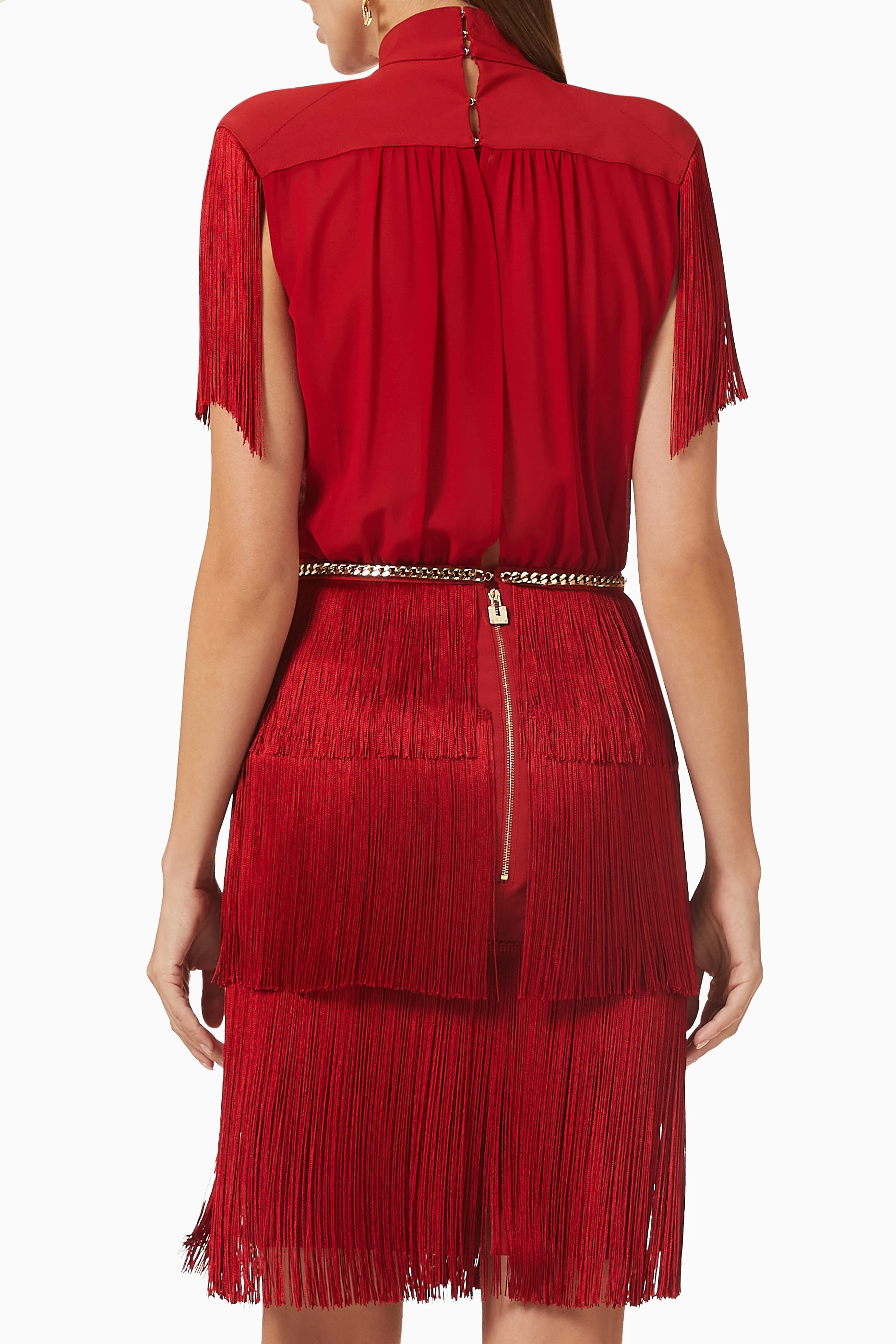 elisabetta franchi red and blue fringe dress PQ Swim Passion Vanessa Strapless Fringe Dress M/L / red main image 1