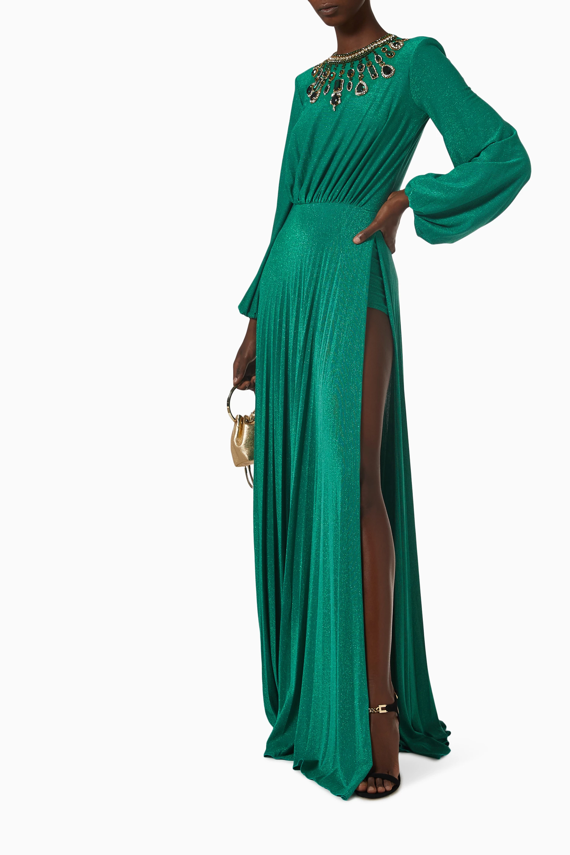 emerald green embellished dress Long Couture Formal Hand Beaded Evening – The Dress Outlet newness main image 0