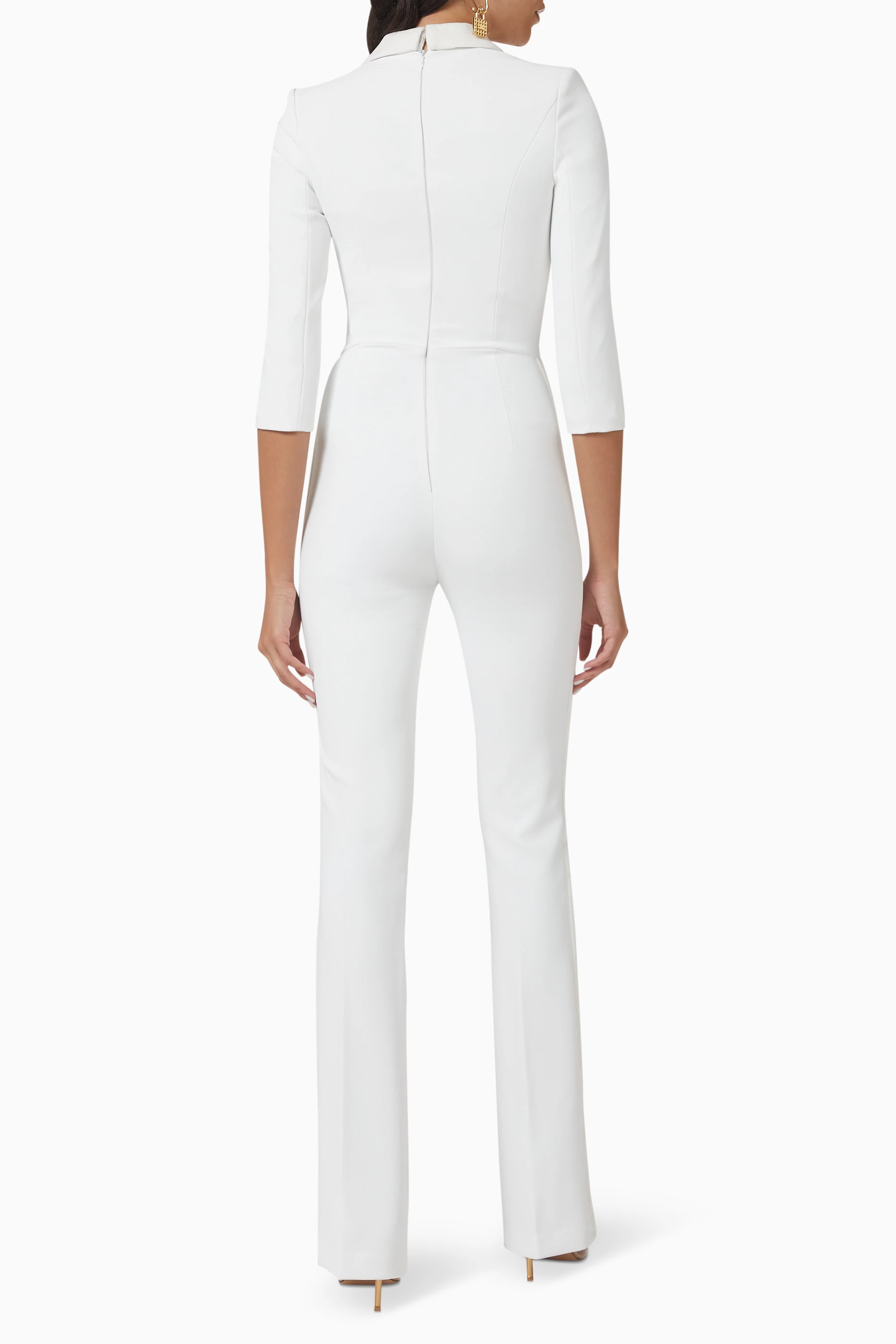 Buy Elisabetta Franchi White Studded Double-breasted