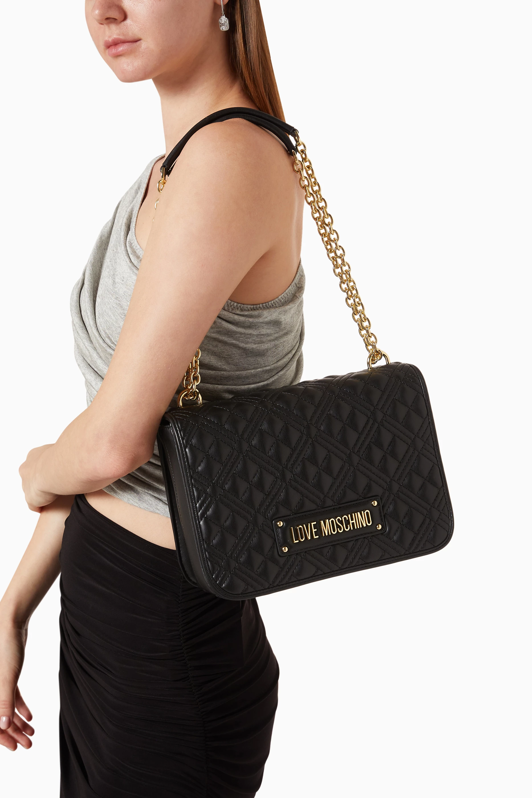 Buy Love Moschino Black Chain Shoulder Bag in Quilted Faux Leather For Women Online Ounass Saudi