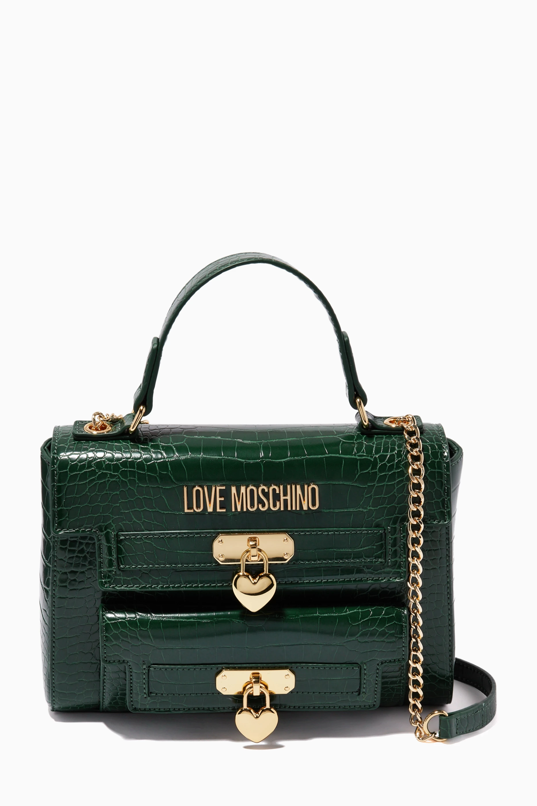 Small Love Lock Top Handle Bag in Croc-embossed Faux Leather
