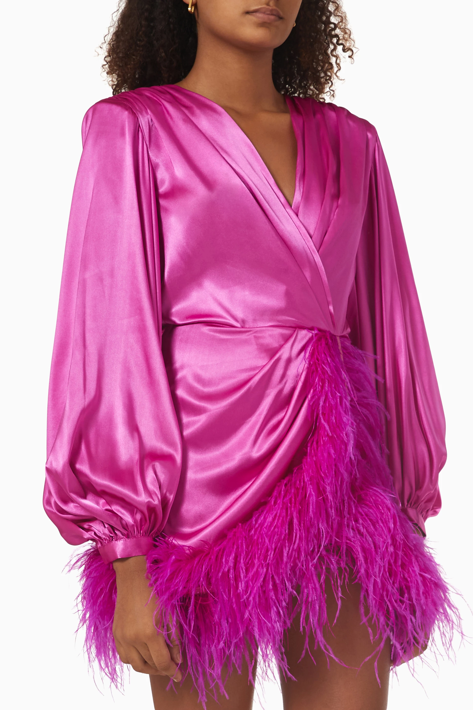 bronx and banco pink feather dress Bronx and Banco Farah Feather Trim Dress