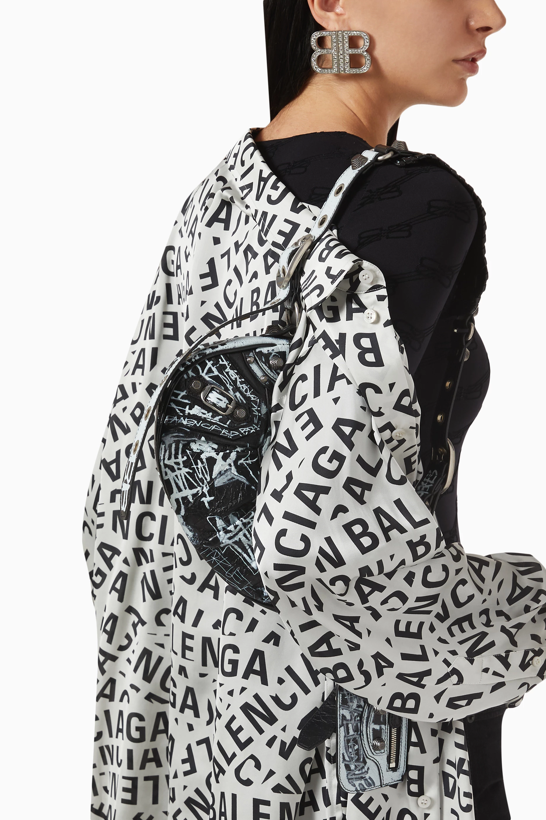 Buy Balenciaga Black Le Cagole XS Graffiti Shoulder Bag in