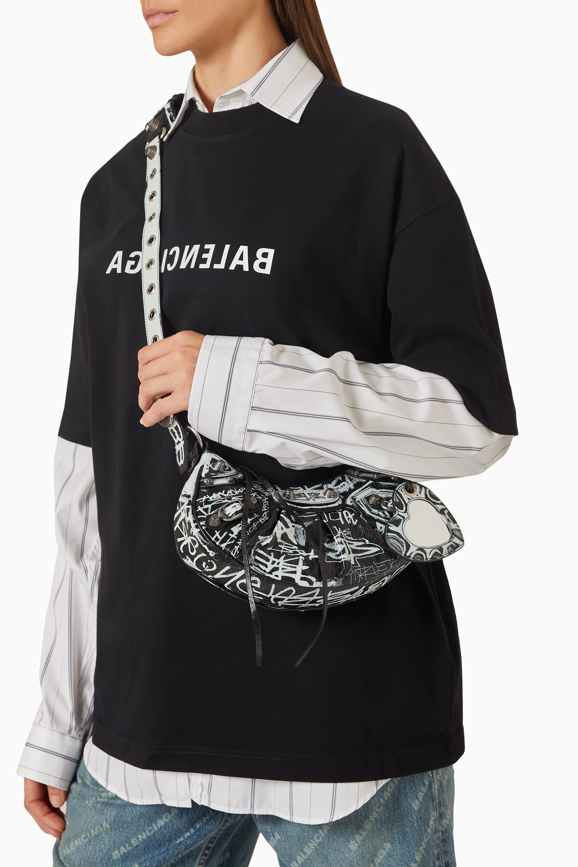 BALENCIAGA Agneau Arena Graffiti Le Cagole Shoulder Bag XS