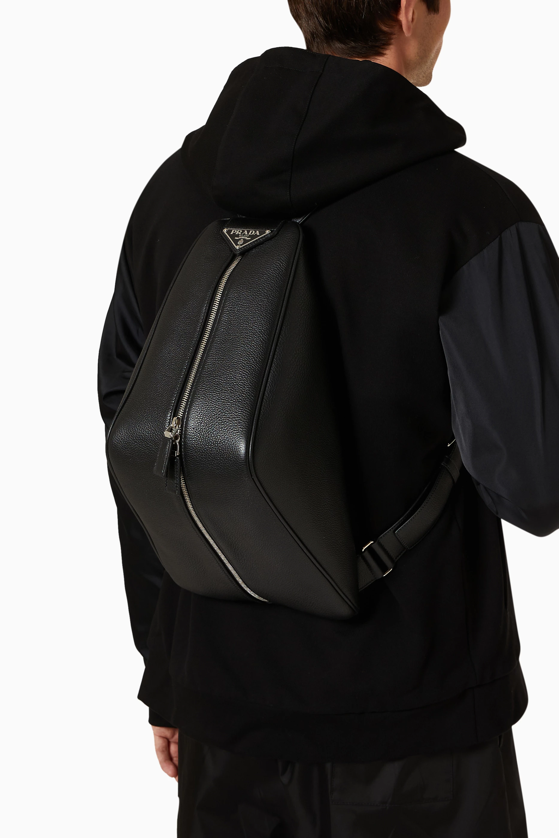 Buy Prada Black Triangle Backpack in Leather For Men Online