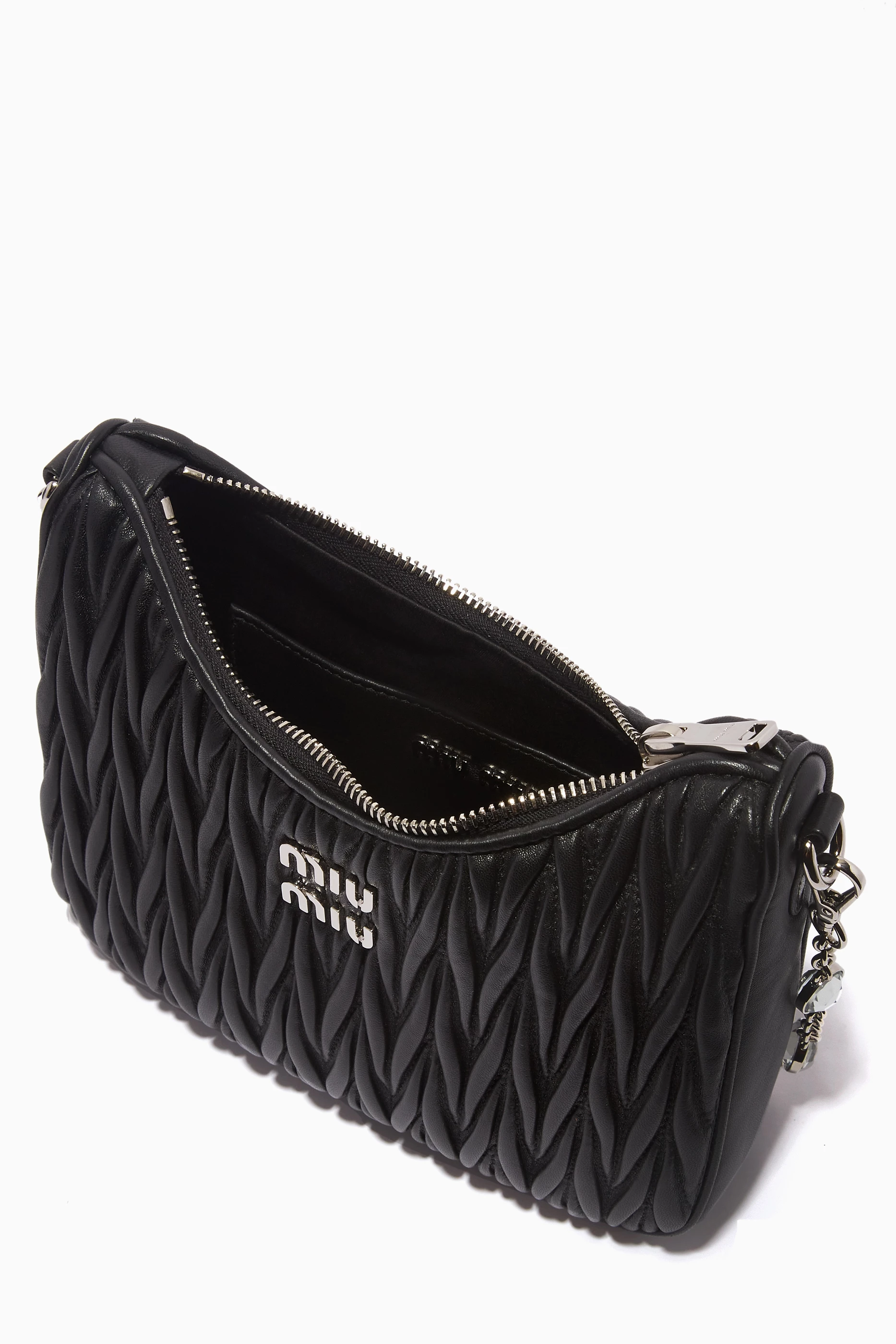 Buy Miu Miu Black Small Shoulder Bag in Matelassé Nappa