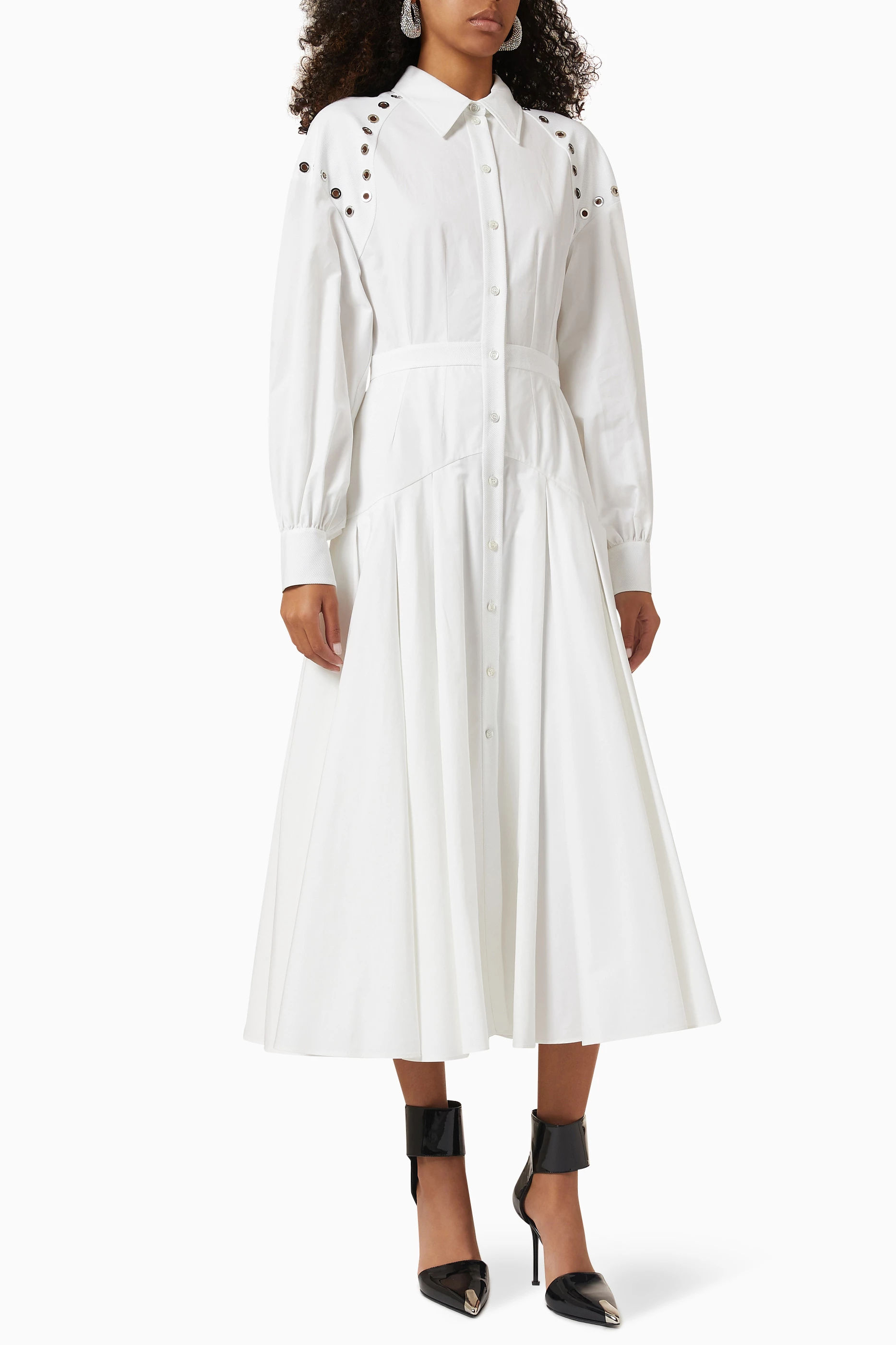 Buy McQueen White Eyelet Harness Shirt Midi Dress in Cotton For Women  Online | Ounass Saudi