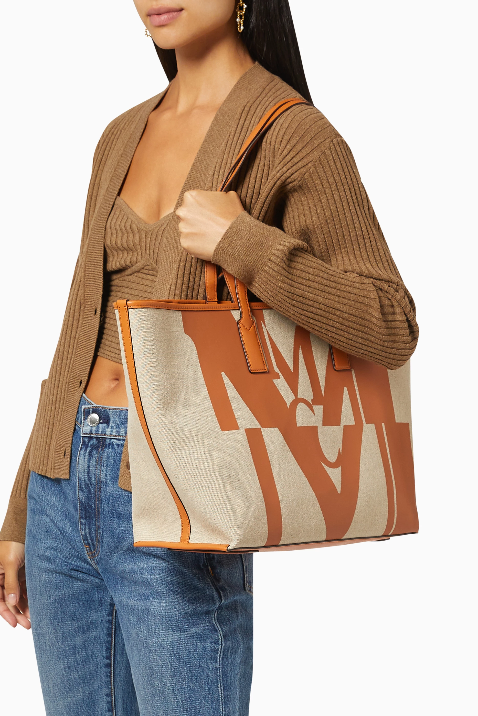 Buy MCM Brown Aren Medium Shopper in Logo Glitch Canvas For Women Online Ounass Saudi