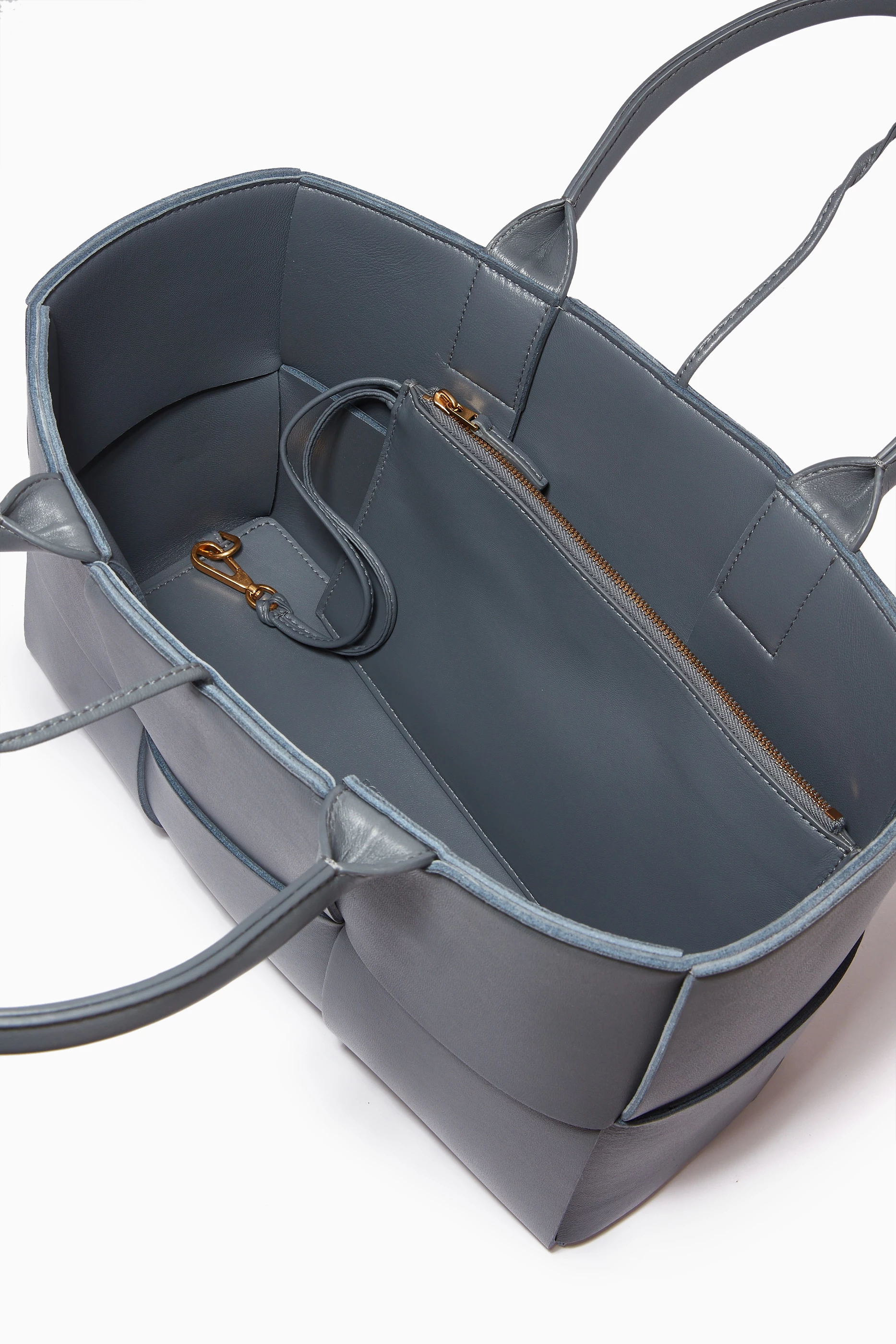 Buy Bottega Veneta Grey Small Arco Tote Bag in Intreccio