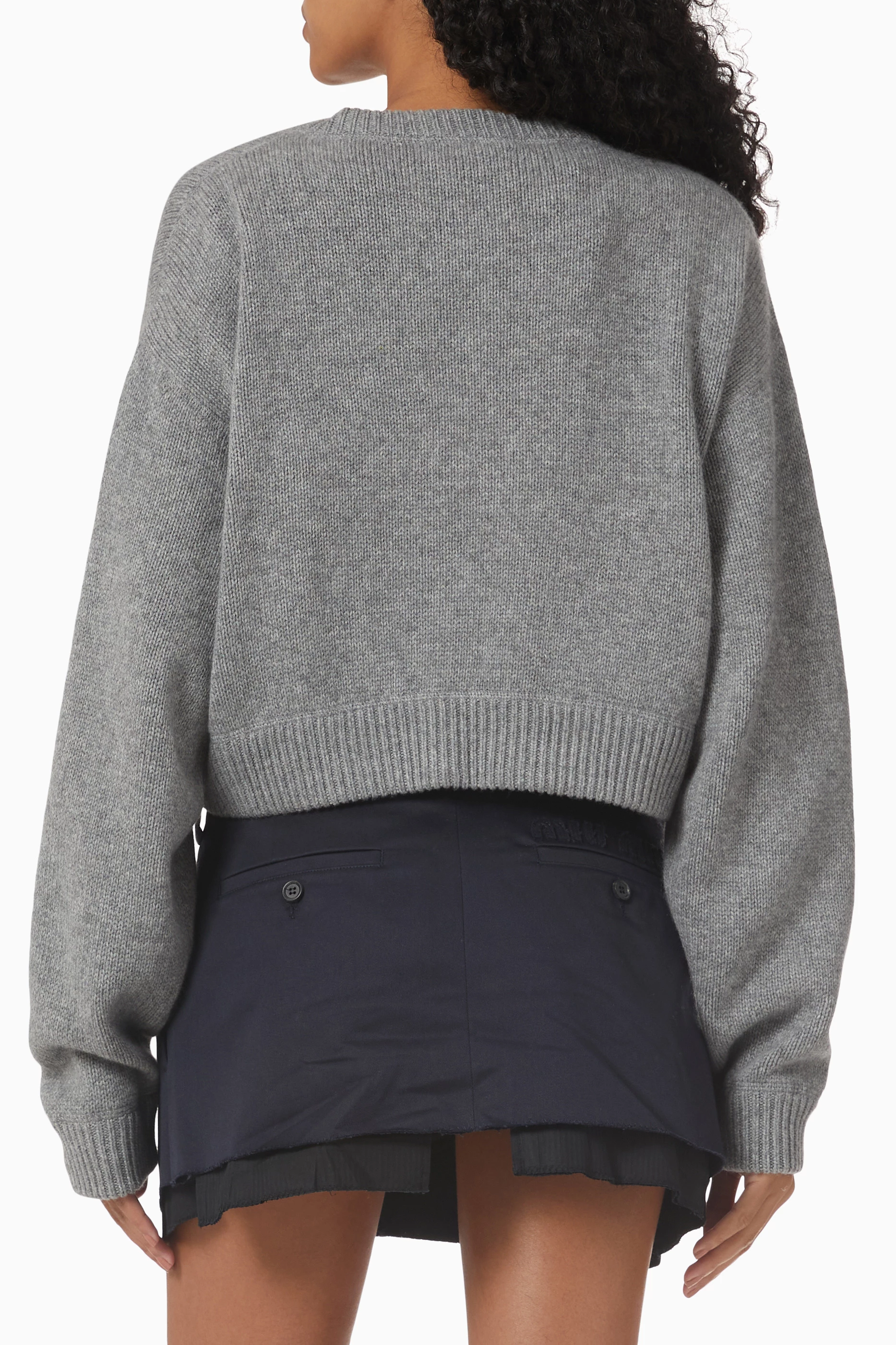 Buy Miu Miu Grey Logo Crop Sweater in Cashmere Knit For Women