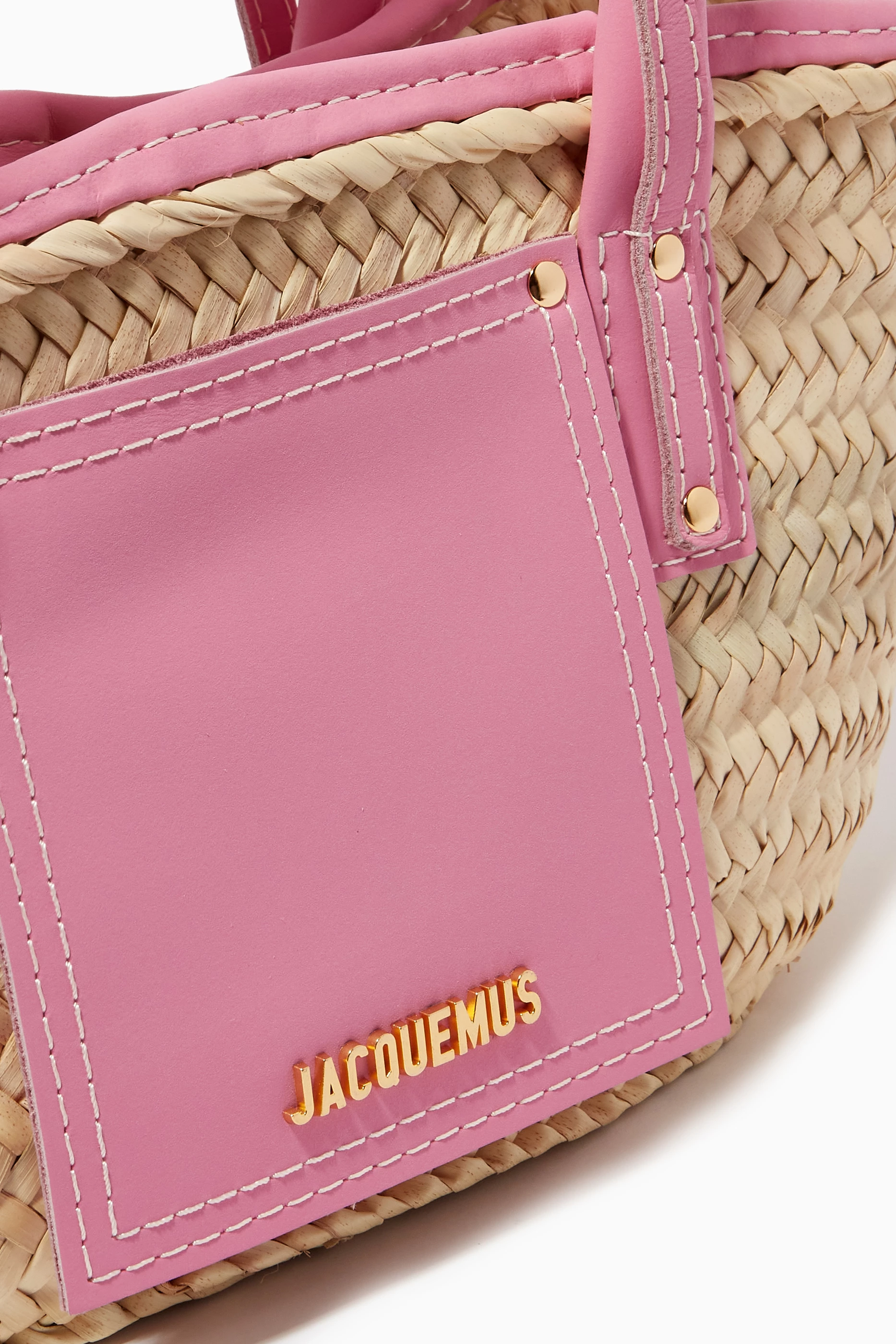 Buy Jacquemus Pink Le Petit Panier Soli Mini Basket Bag in Straw Suede For Women Online Ounass Saudi