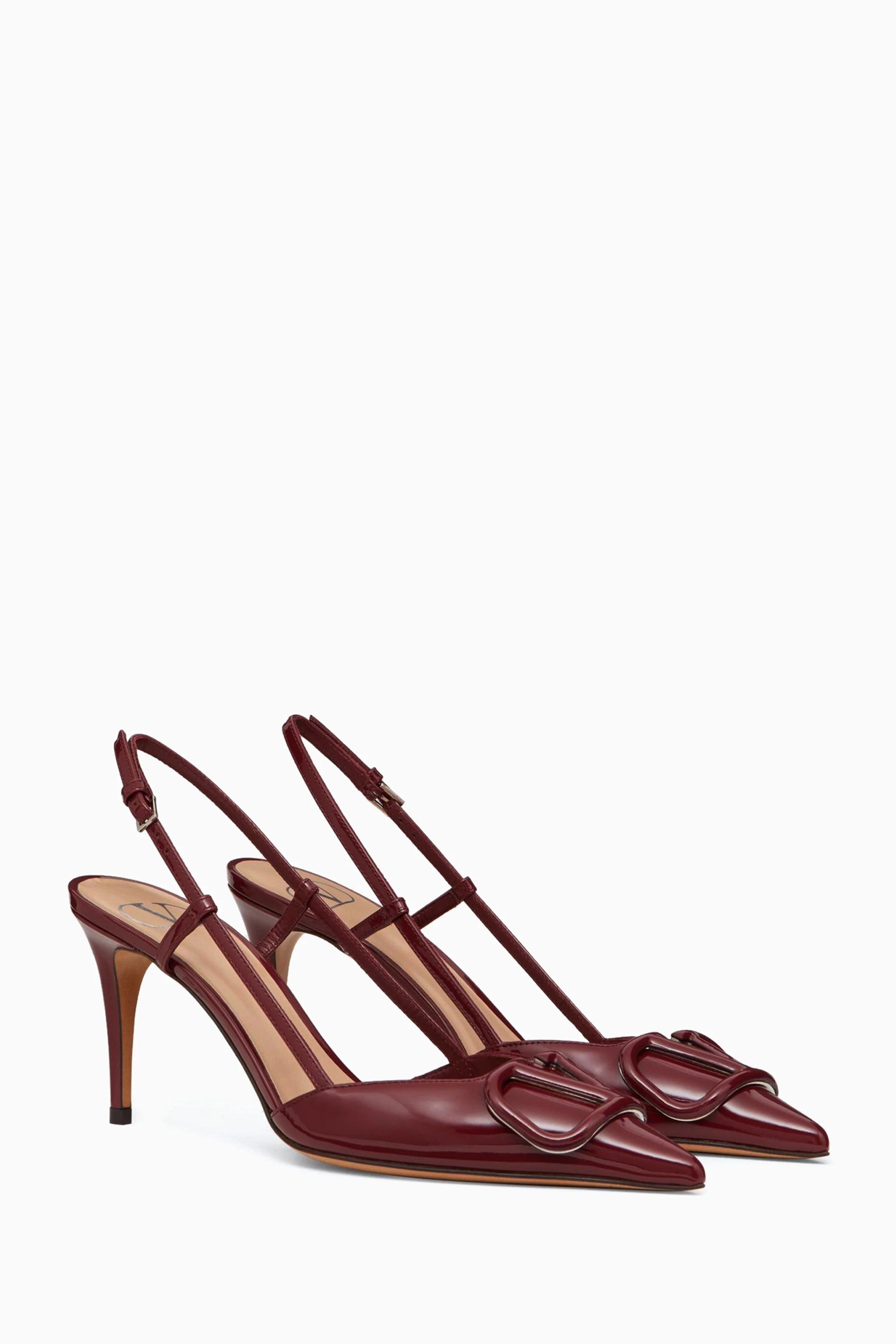 Buy Valentino Garavani Burgundy Valentino Garavani VLogo Slingback Pumps in Patent Leather For Women Online Ounass Saudi