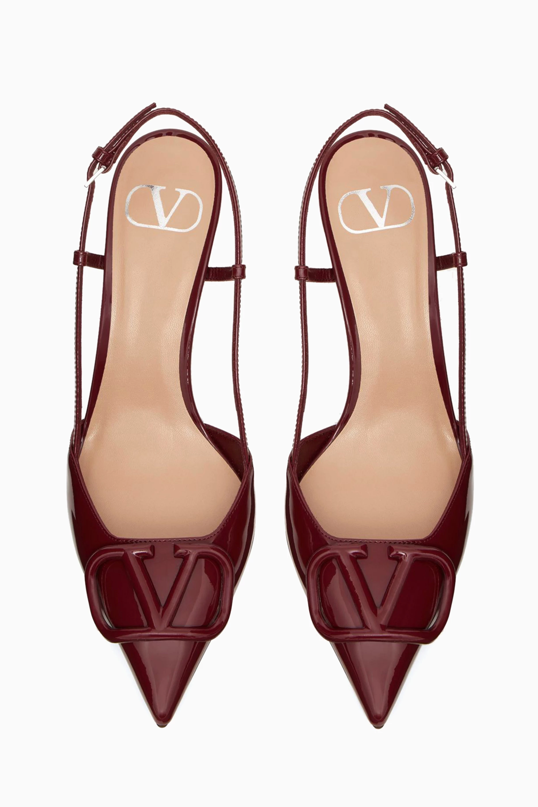 Buy Valentino Garavani Burgundy Valentino Garavani VLogo Slingback Pumps in Patent Leather For Women Online Ounass Saudi