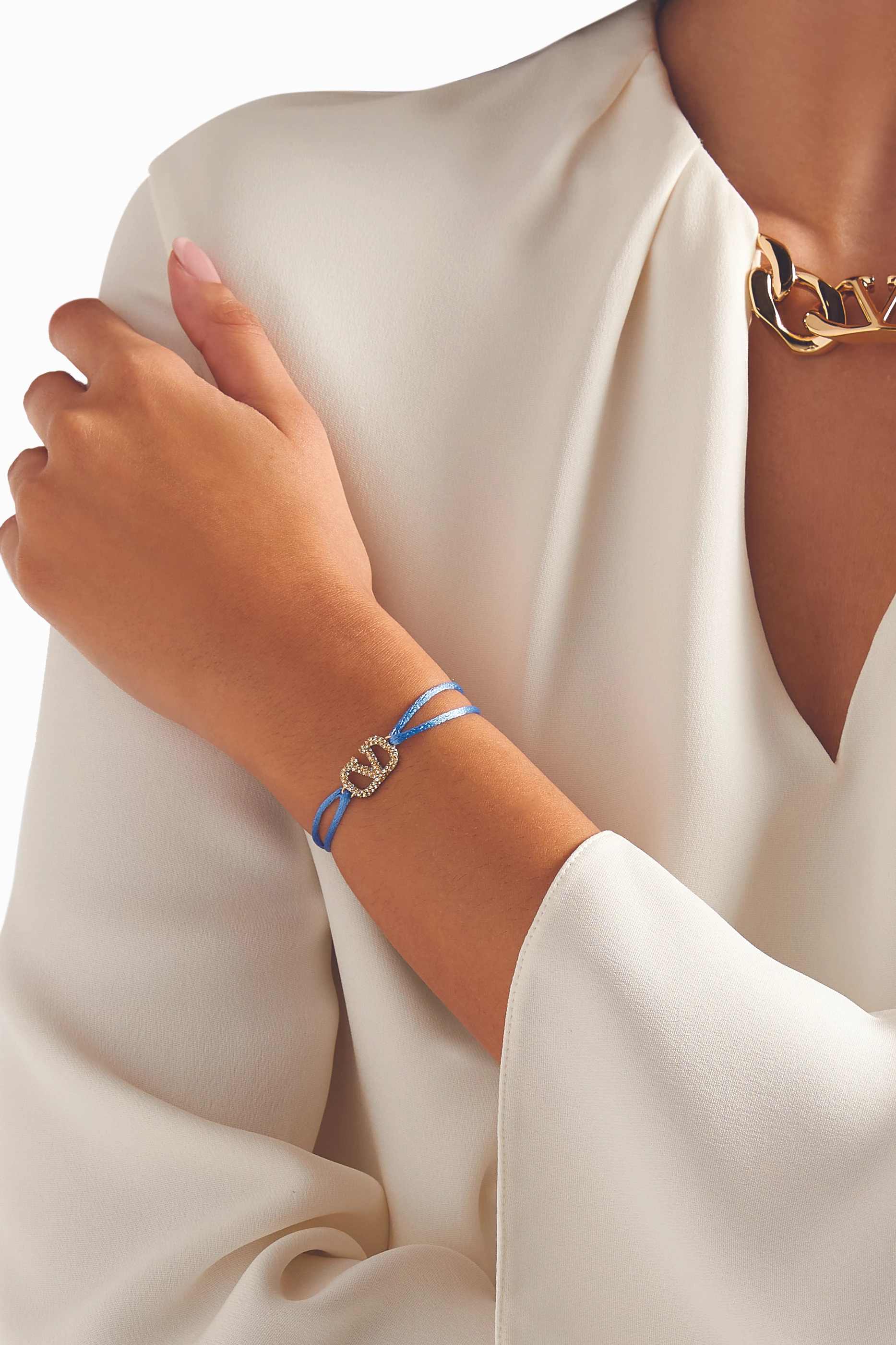 アクセサリーその他 Valentino Vlogo Signature Cotton Bracelet Azure Blue Vlogo Signature Cotton Bracelet for Man in Ultramarine