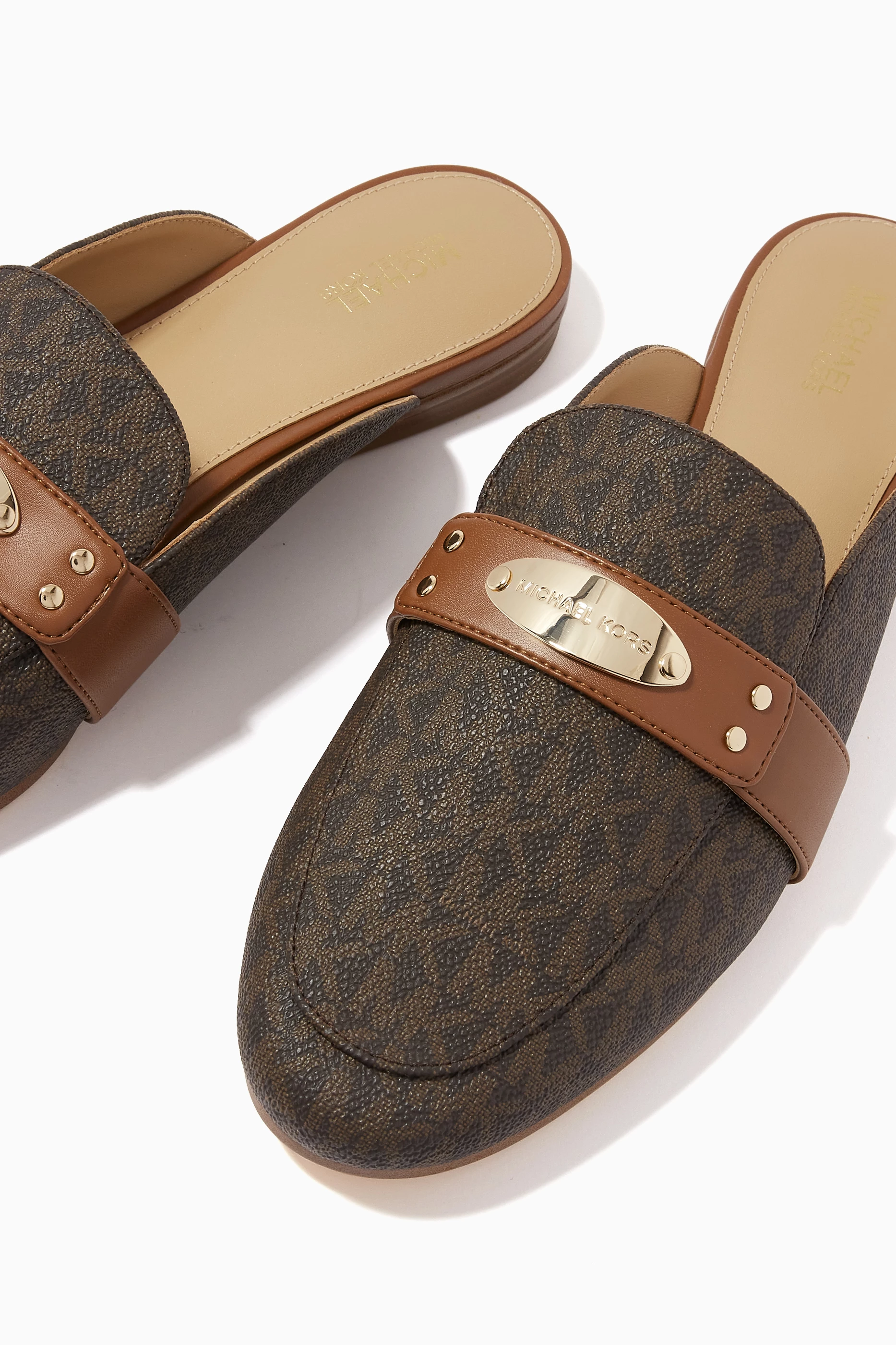 Buy Michael Kors Multicolour MK Plate Loafer Mules in Logo Canvas For Women Online Ounass Saudi