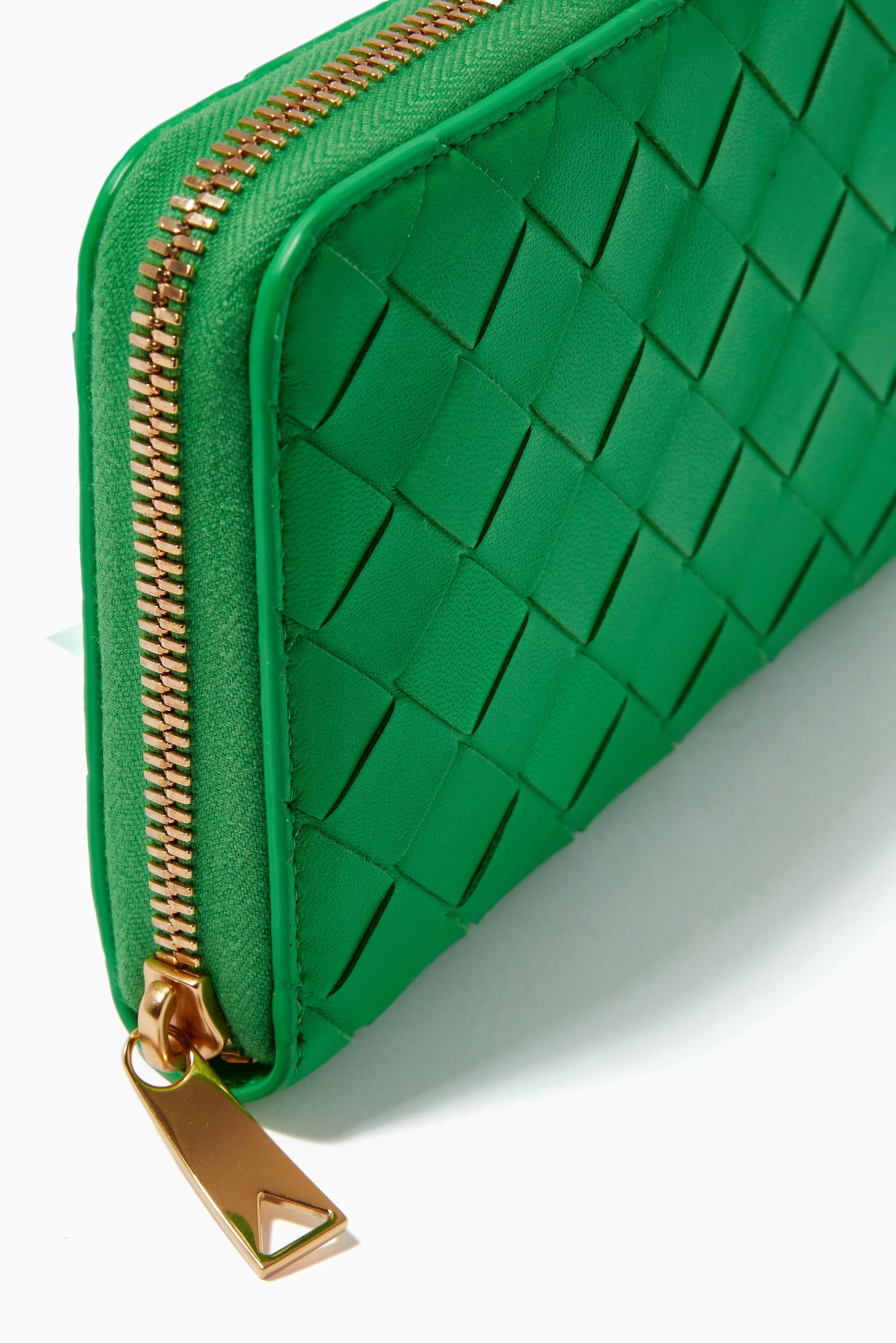 Buy Bottega Veneta Green Zip Around Wallet in Intrecciato Leather  