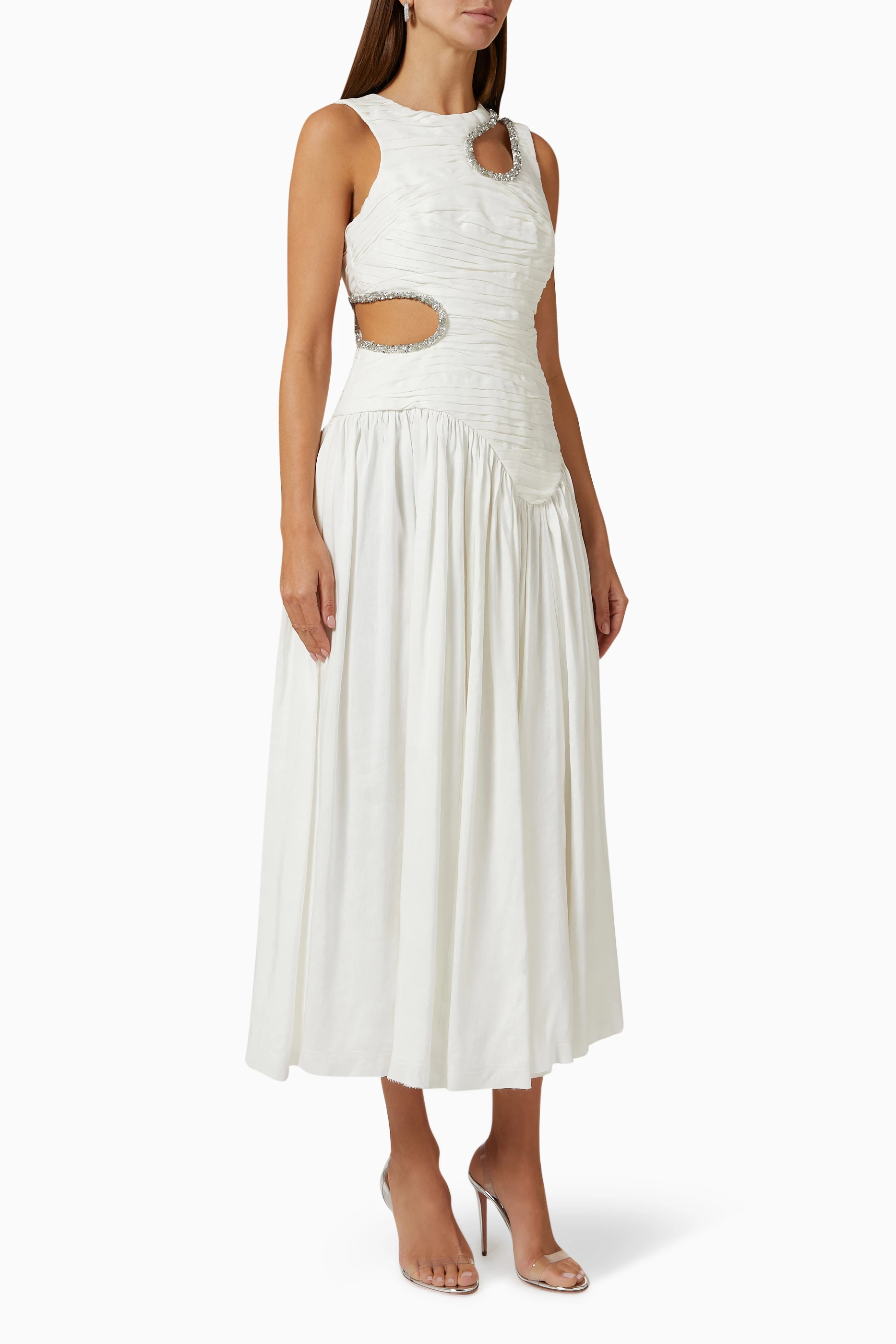 Buy Aje Neutral Jolie Abstract Cut Out Midi Dress in Linen For Women Online  | Ounass Saudi