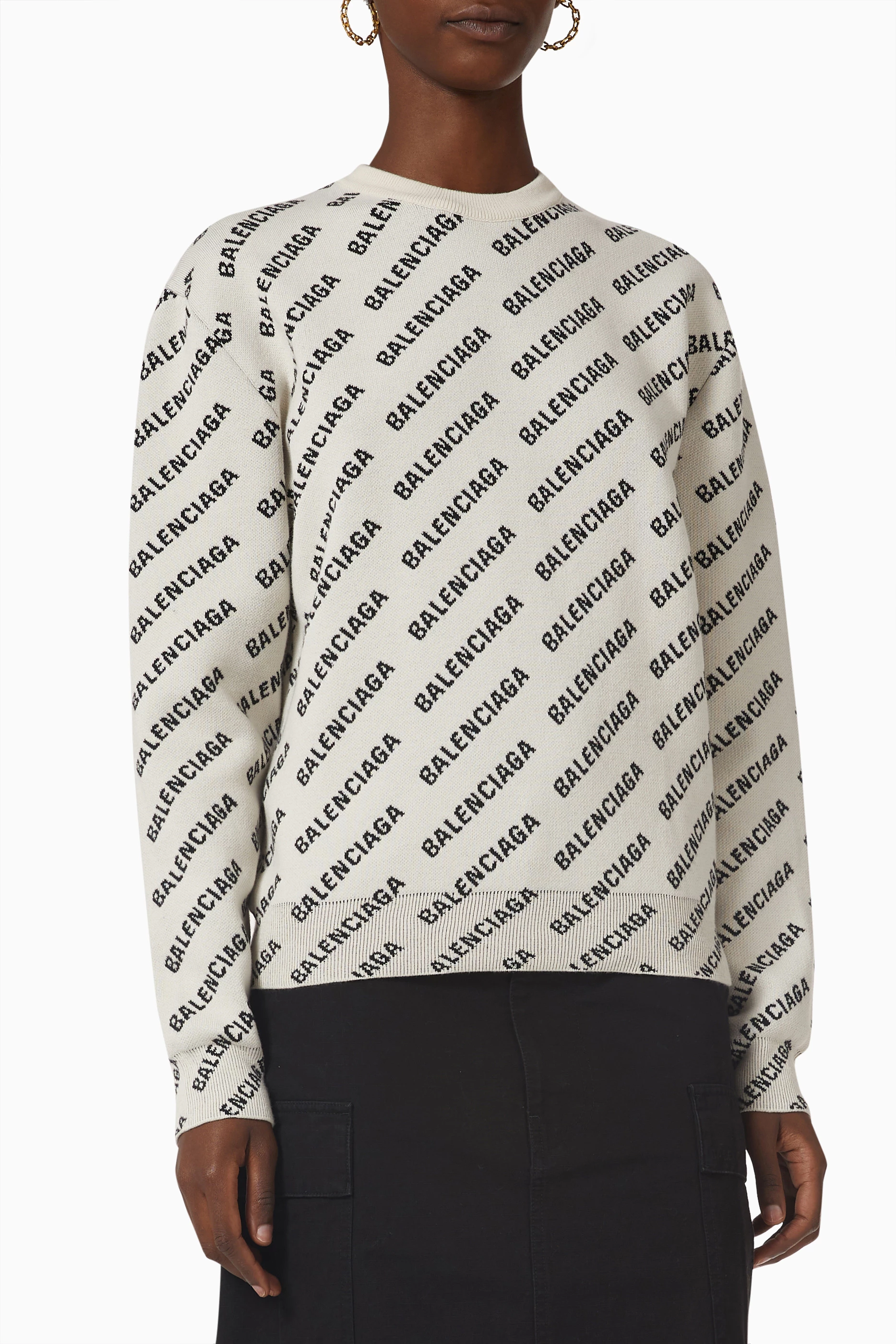 Buy Balenciaga Neutral Allover Logo Sweatshirt in Cotton Blend For Women Online Ounass Saudi