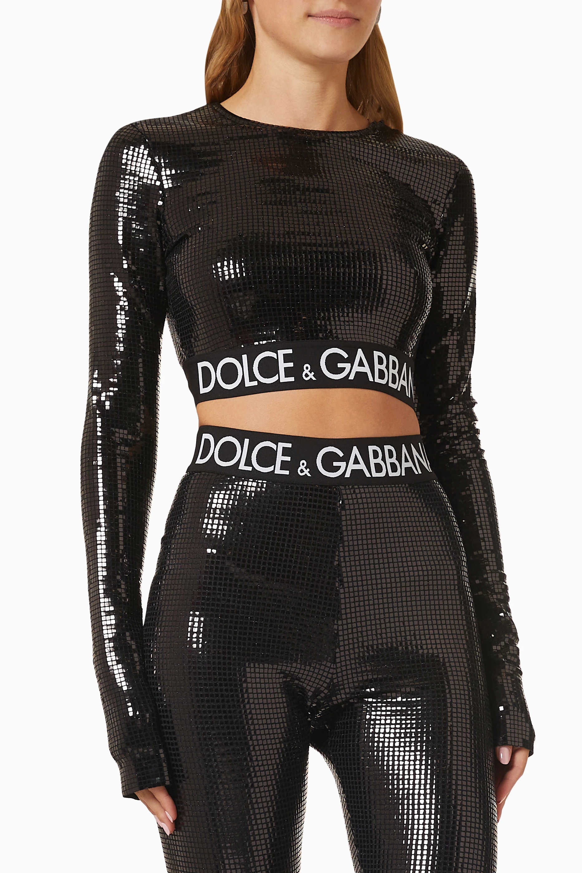 Buy Dolce & Gabbana Black Sequin-embellished Logo-band Crop