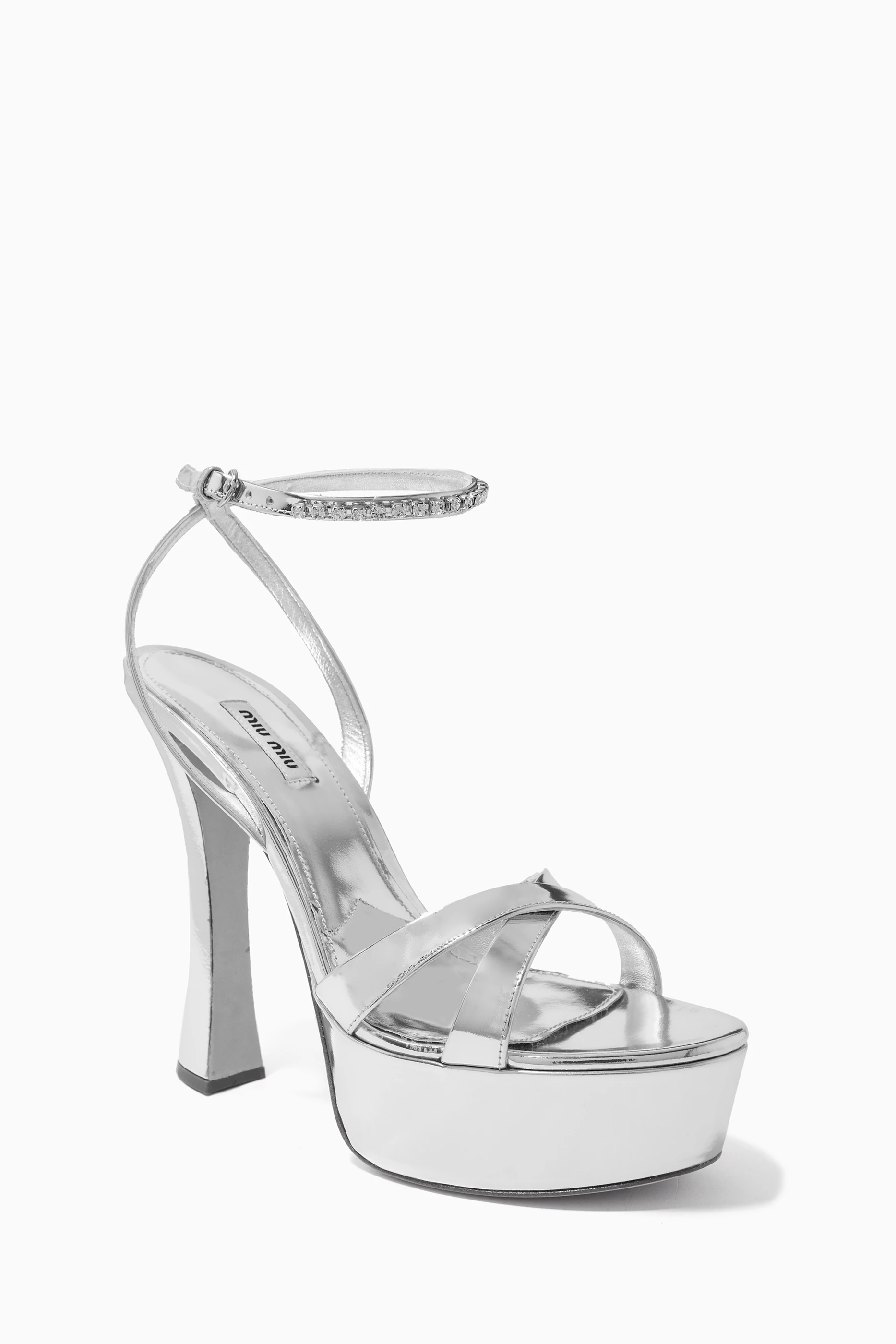 Buy Miu Miu Silver Diccollette 135 Platform Sandals in
