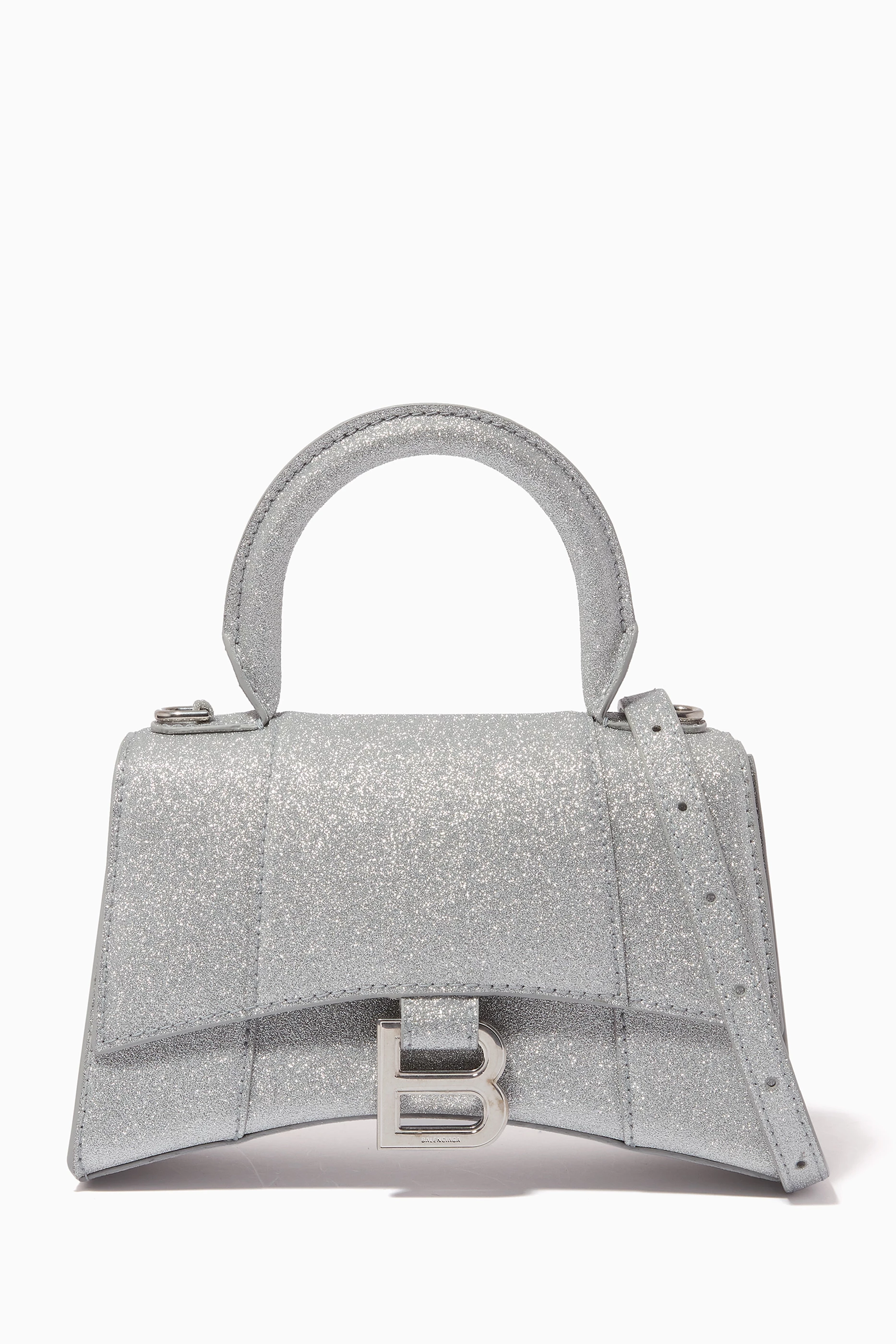 Buy Balenciaga Silver Hourglass XS Top Handle Bag in Glitter Fabric For Women Online Ounass Saudi