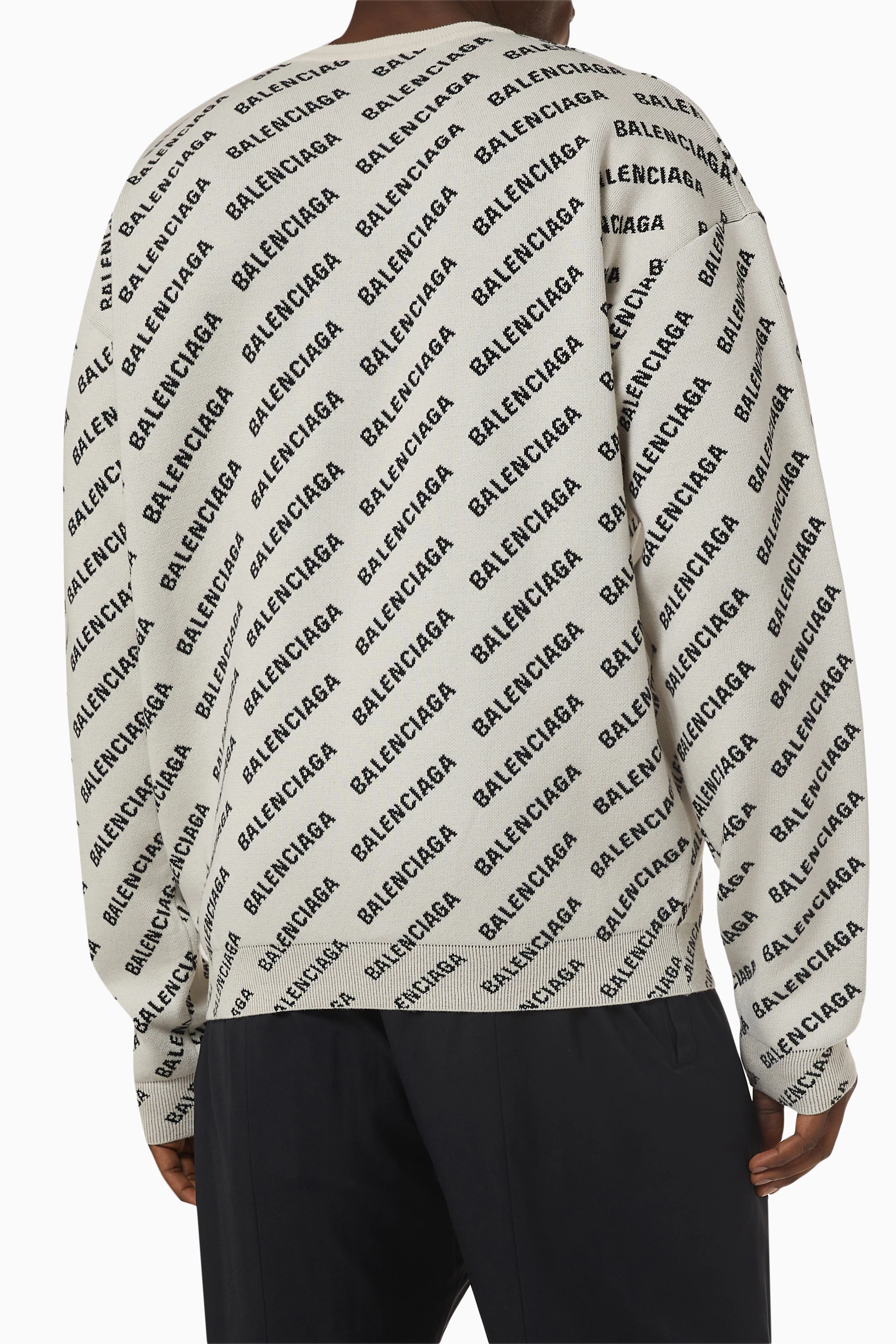 Buy Balenciaga Neutral All-Over Logo Crewneck Sweater in Wool