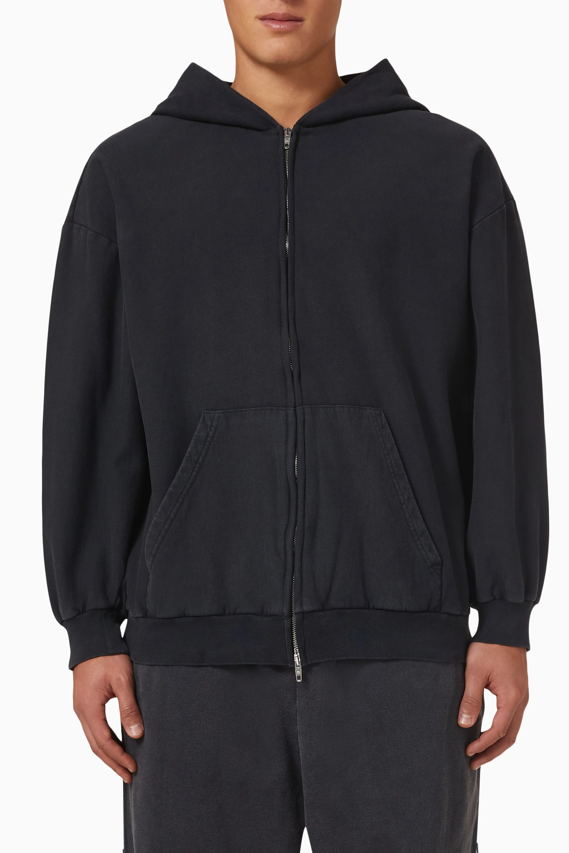 Buy Balenciaga Black Small Fit Zip Hoodie in Cotton Jersey For Men 
